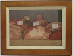 Vintage ROBERT BUHLER R.A. original SIGNED MID CENTURY OIL PAINTING 'THE BUTCHERS BOARD'