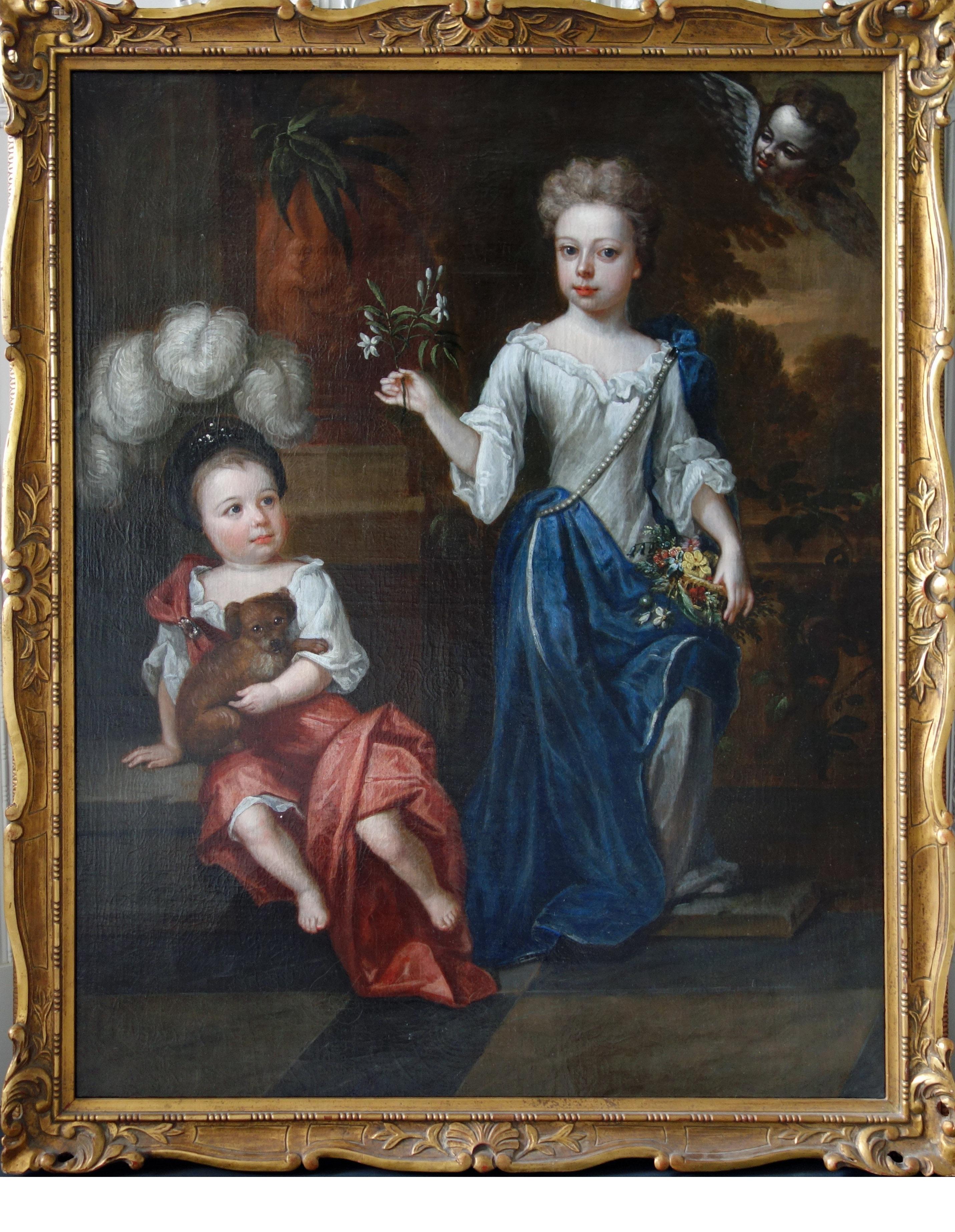 English 17th century portrait of two children, signed ‘R. Byng’, dated 1697. - Baroque Painting by Robert Byng