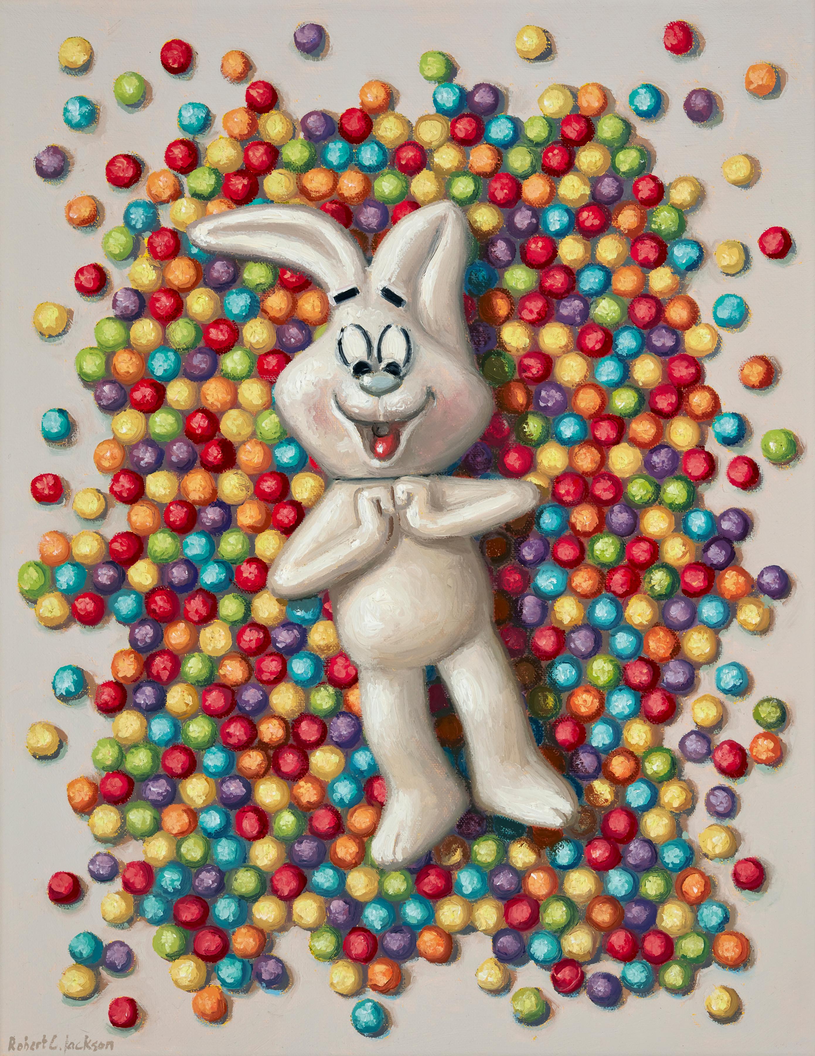 Robert C. Jackson Still-Life Painting - Ecstasy, Contemporary Still Life, Realism, Trix, Rabbit, Cereal, Oil, Rainbow