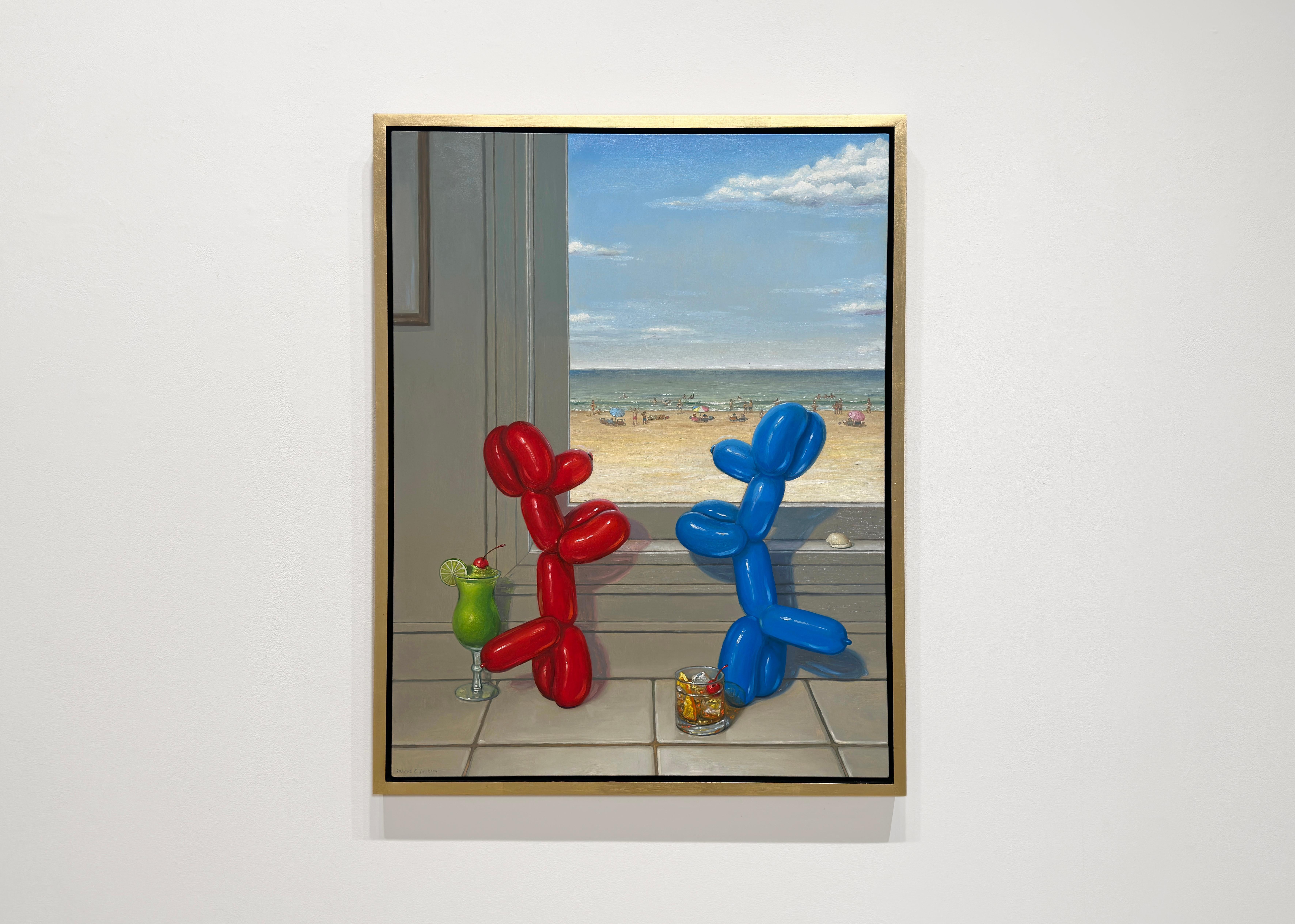 LONGING - Bodegón contemporáneo / Pop Art / Perros globo beben en vacaciones - Painting Contemporáneo de Robert C. Jackson