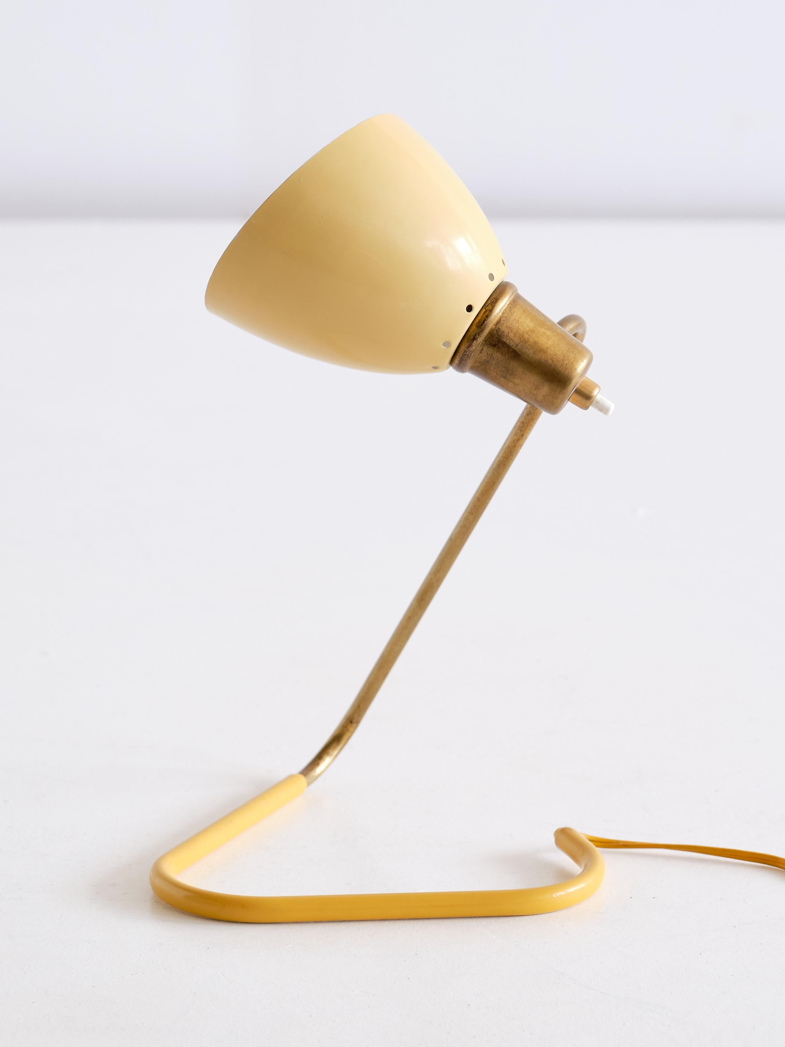 Metal Robert Caillat Table Lamp with Yellow Adjustable Shade, France, 1950s For Sale