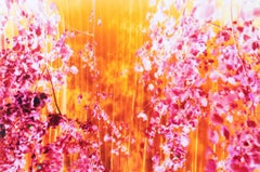 Untitled - Light lush pink & orange figurative nude lying down w/ plants