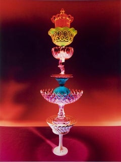 Untitled - Red jewel tone antique glass still life tower, chromogenic print