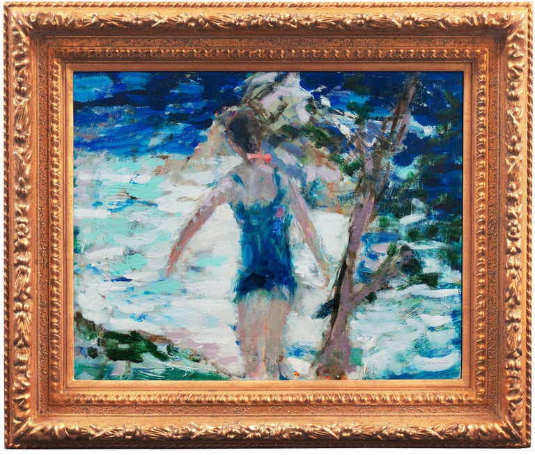 Robert Canete Landscape Painting - 'Bathing at Carmel', California Post-Impressionist, Stanford, Big Sur, Monterey