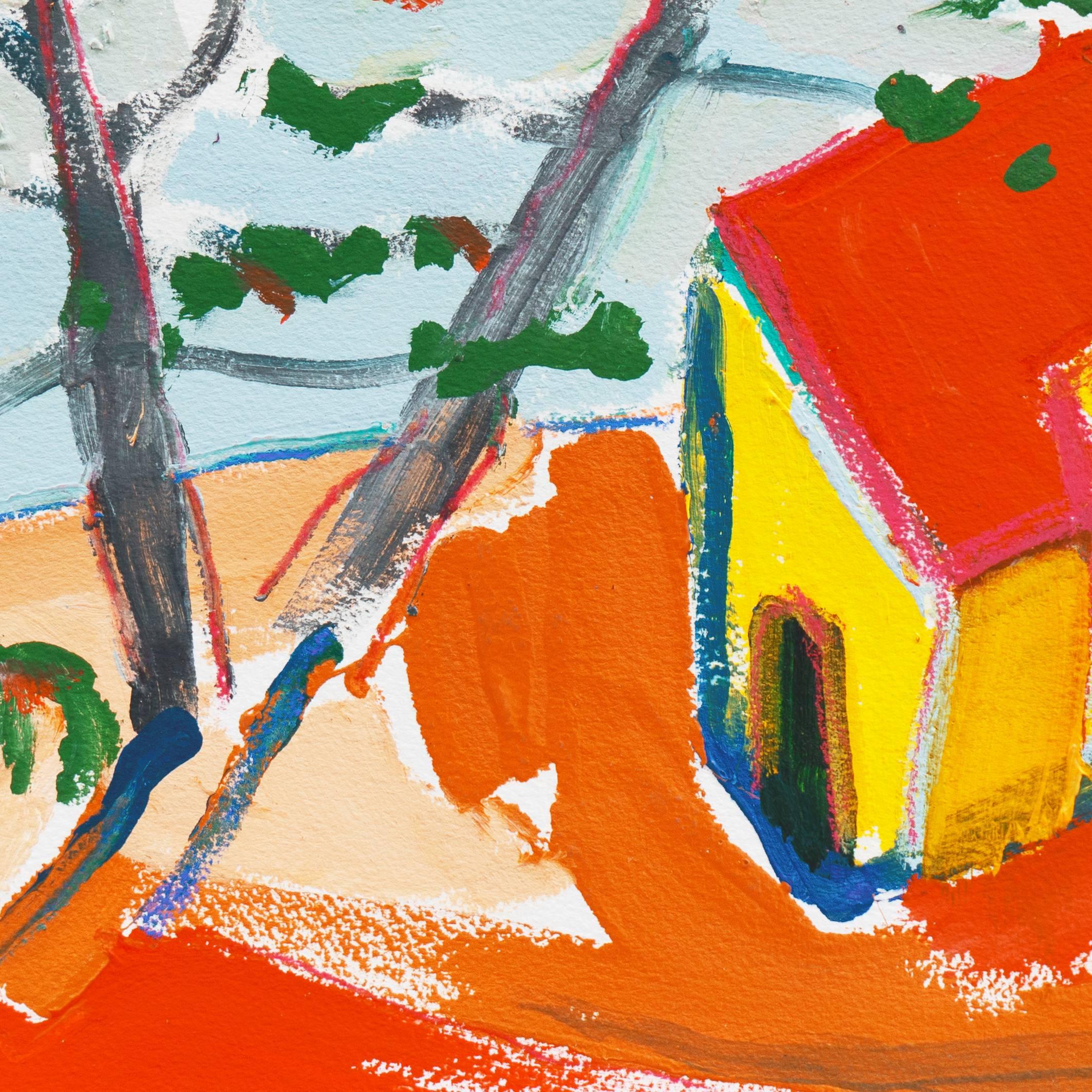 „Fisherman's Cottage, Old Monterey“, Carmel, Kalifornien, expressionistisches Ölgemälde (Grau), Landscape Painting, von Robert Canete