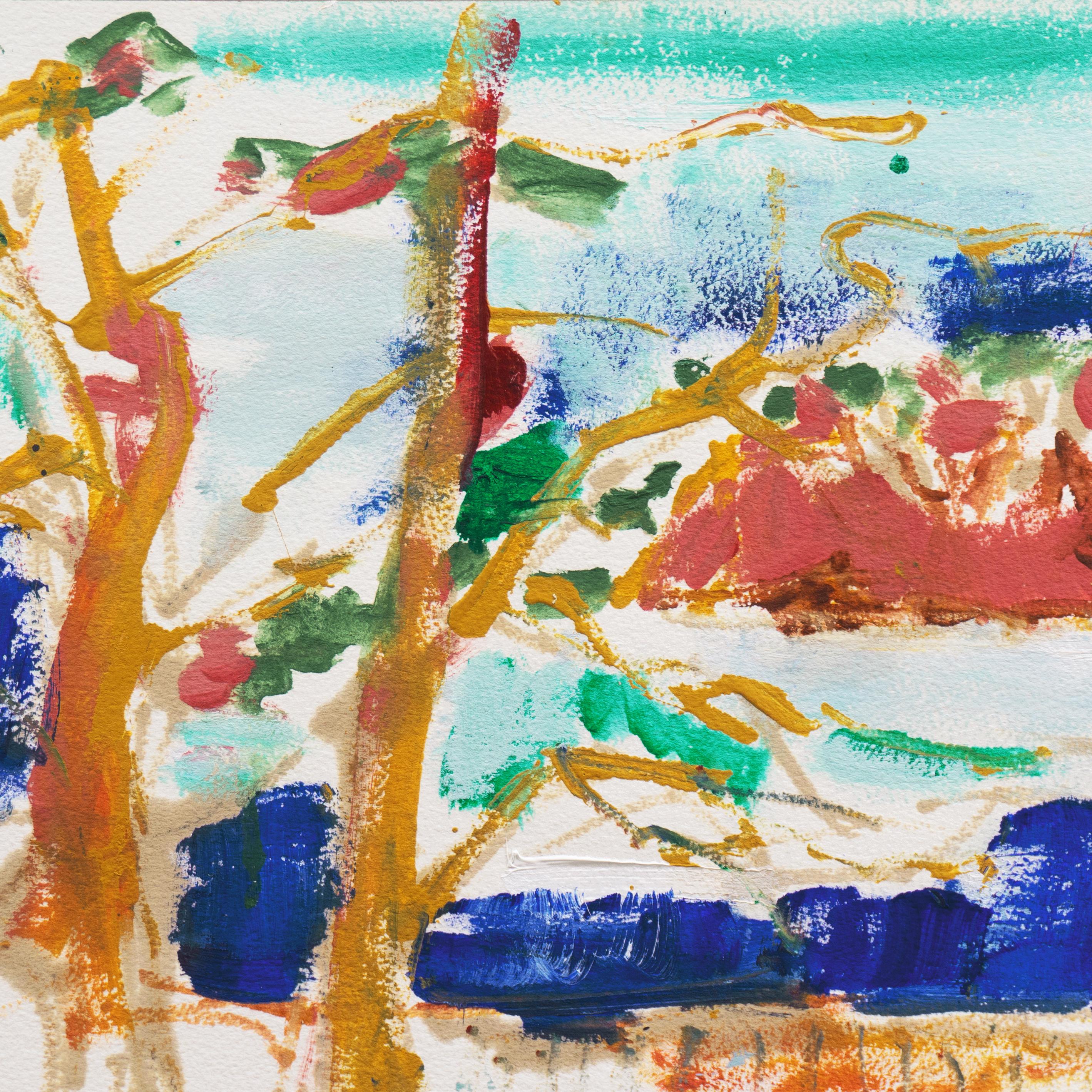 « Eucalyptus Beach, Monterey », Californie, huile expressionniste, Stanford, Carmel - Gris Landscape Painting par Robert Canete