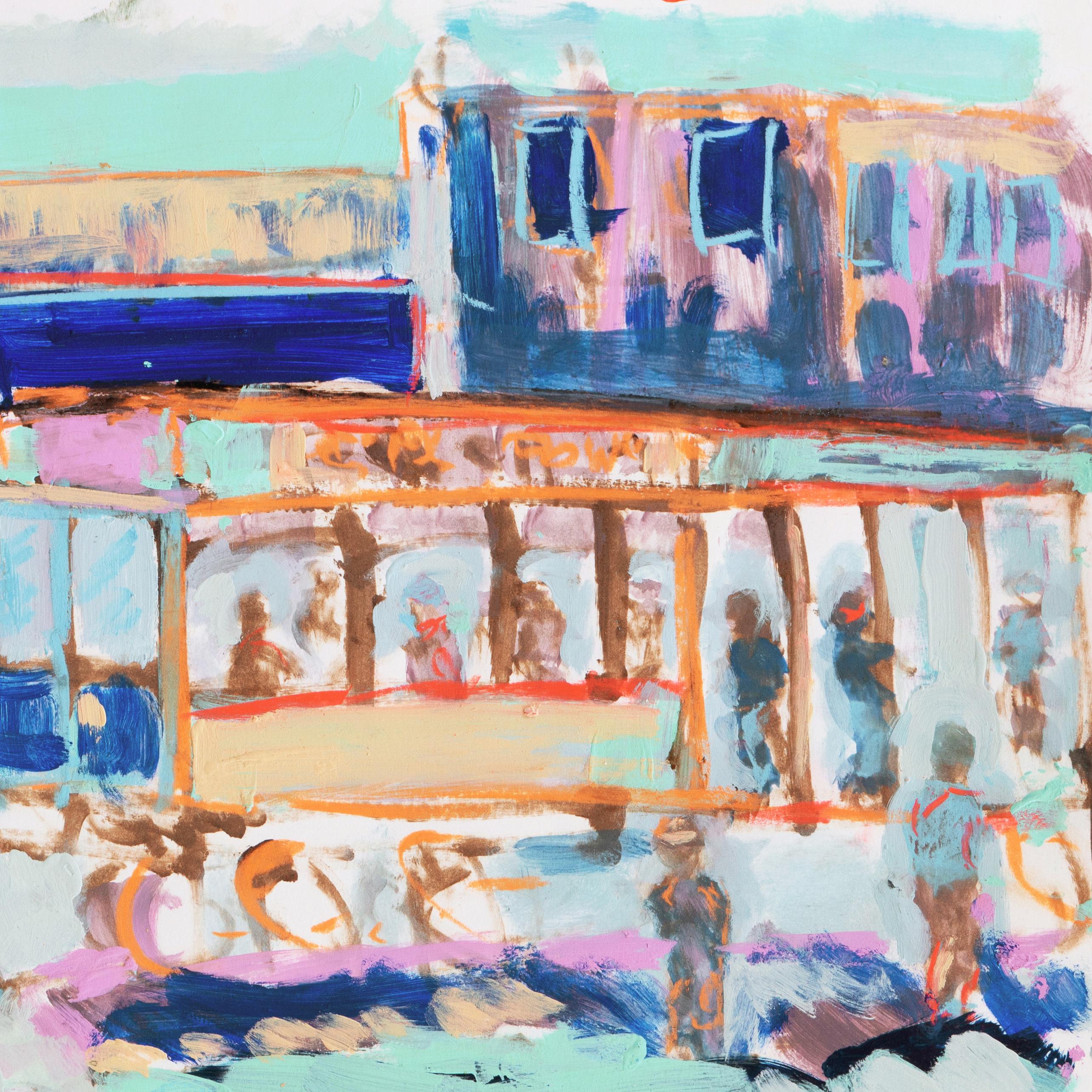 Expressionist View of the Powell Street Cable Car Turnaround, San Francisco - Gray Landscape Painting by Robert Canete