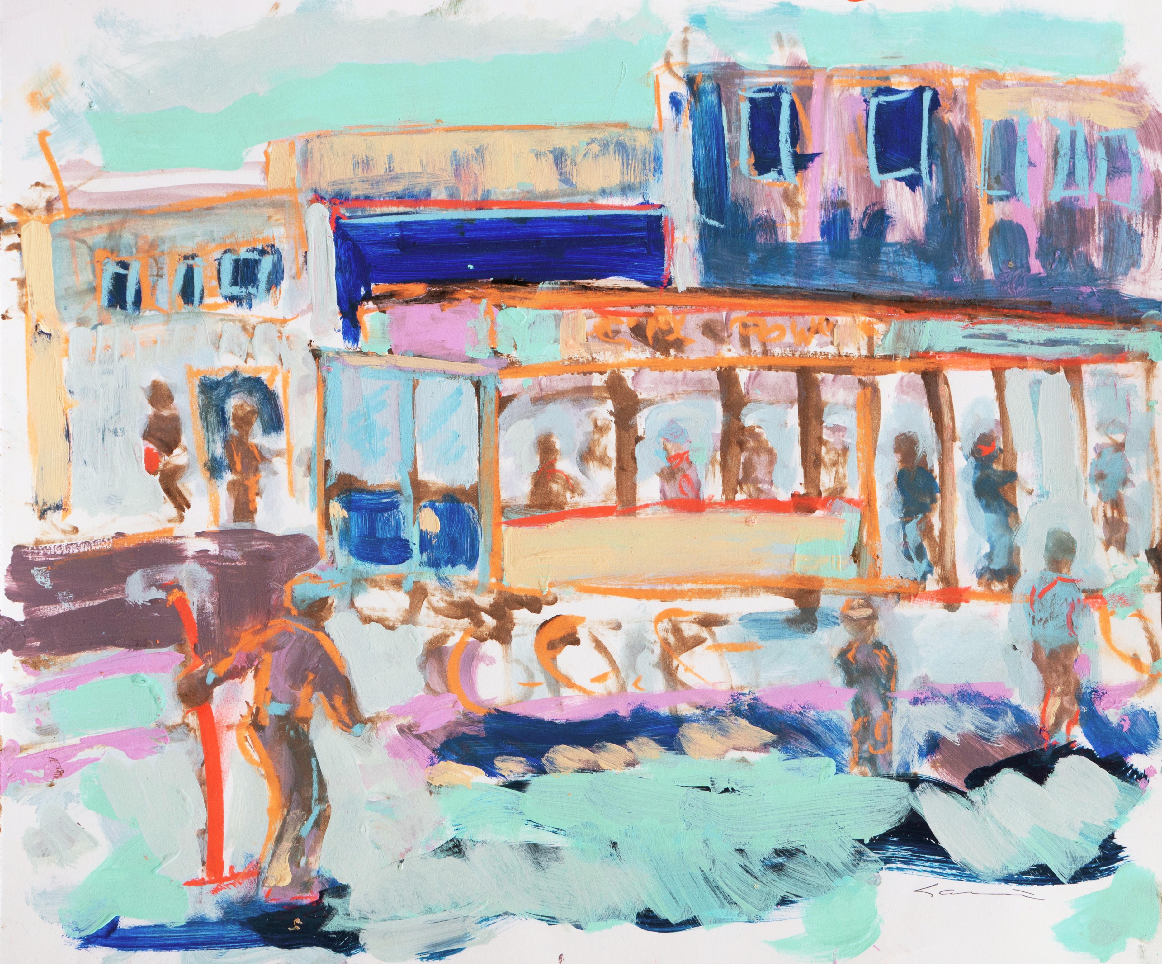 Robert Canete Landscape Painting - Expressionist View of the Powell Street Cable Car Turnaround, San Francisco