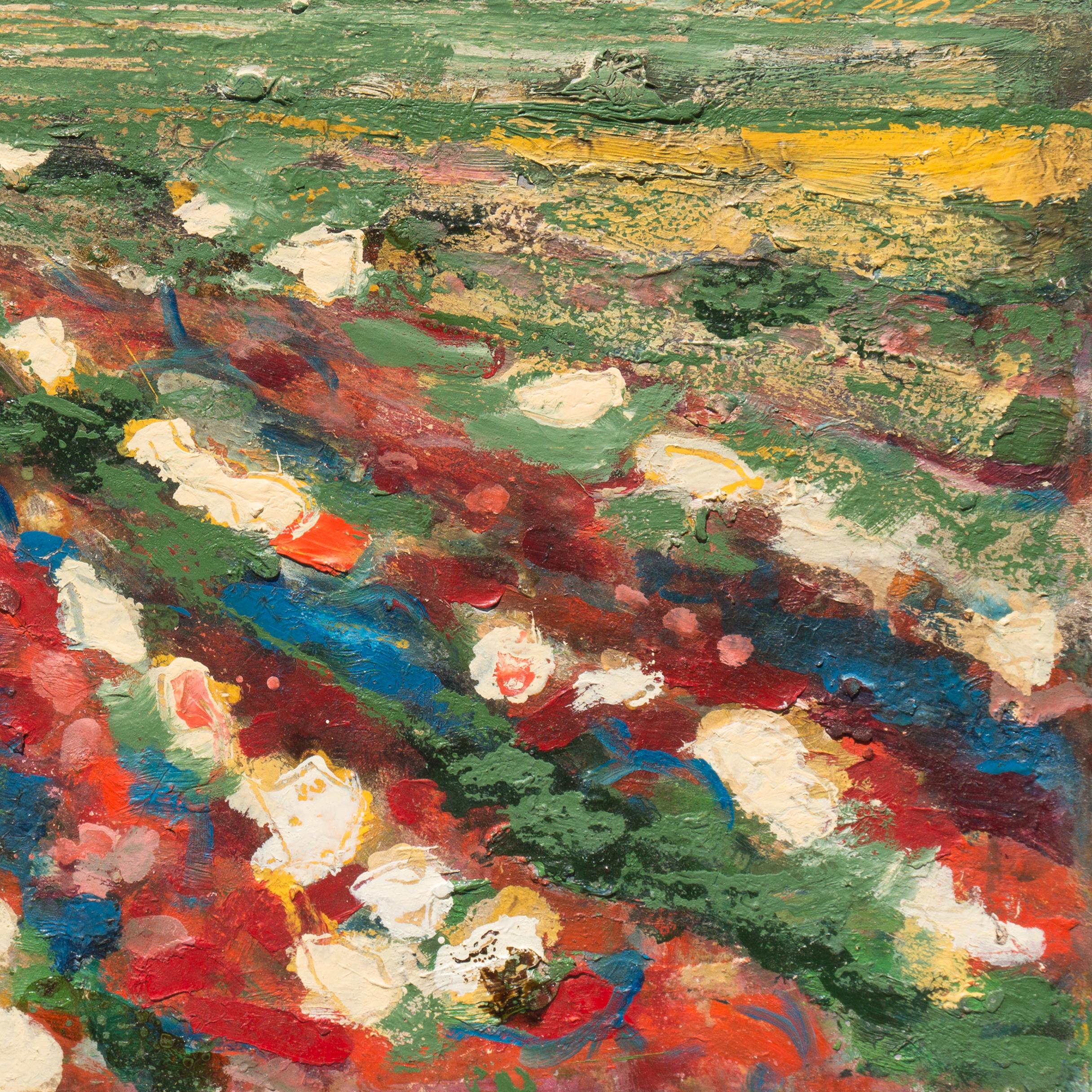 « Field of Flowers », Monterey Coast, Californie Expressionniste, Carmel, Stanford - Marron Landscape Painting par Robert Canete