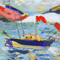 'Fishing Boats Off Monterey', Carmel, California Expressionist Seascape, Big Sur