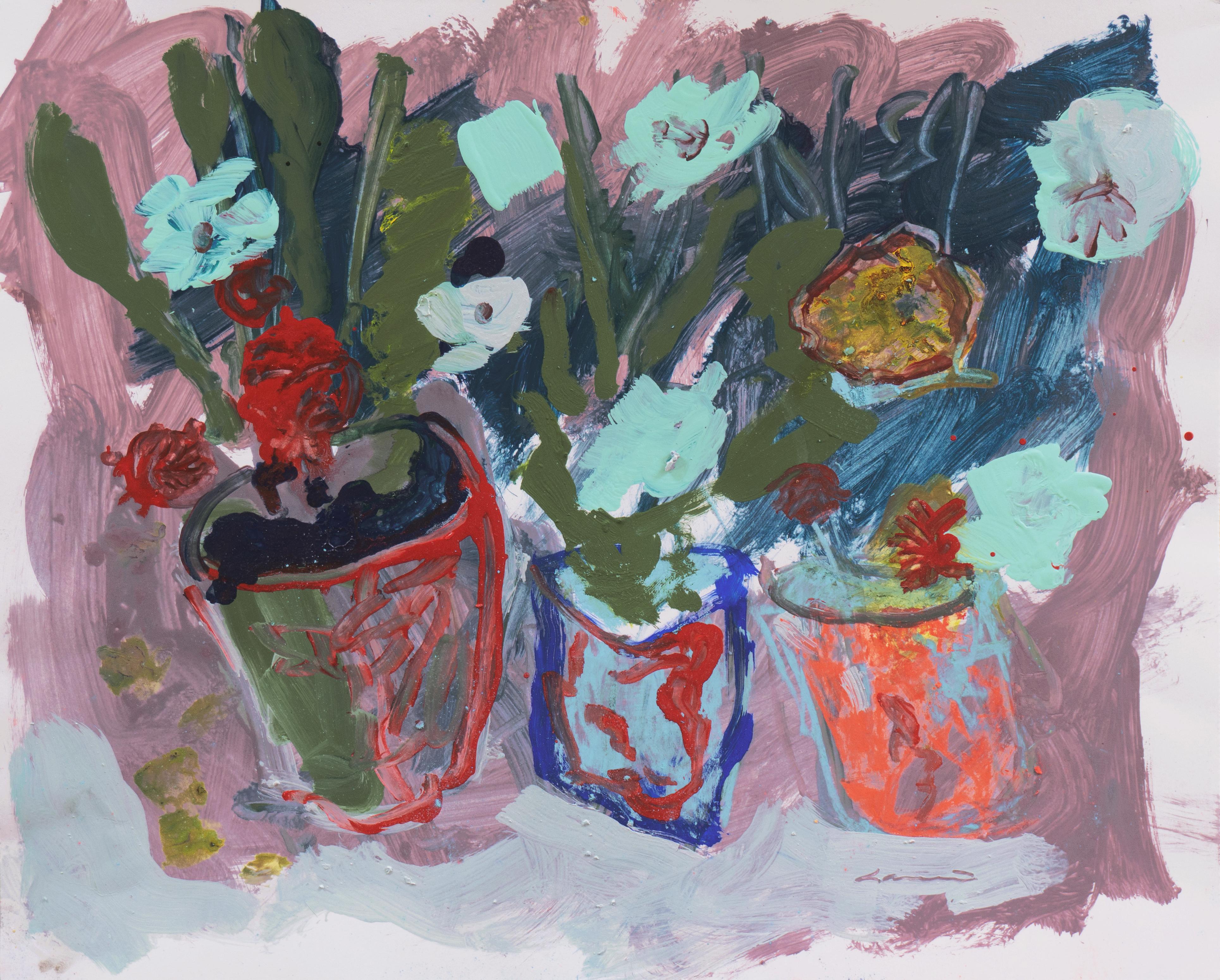 'Tre vasi di fiori', olio espressionista californiano, Stanford, Carmel