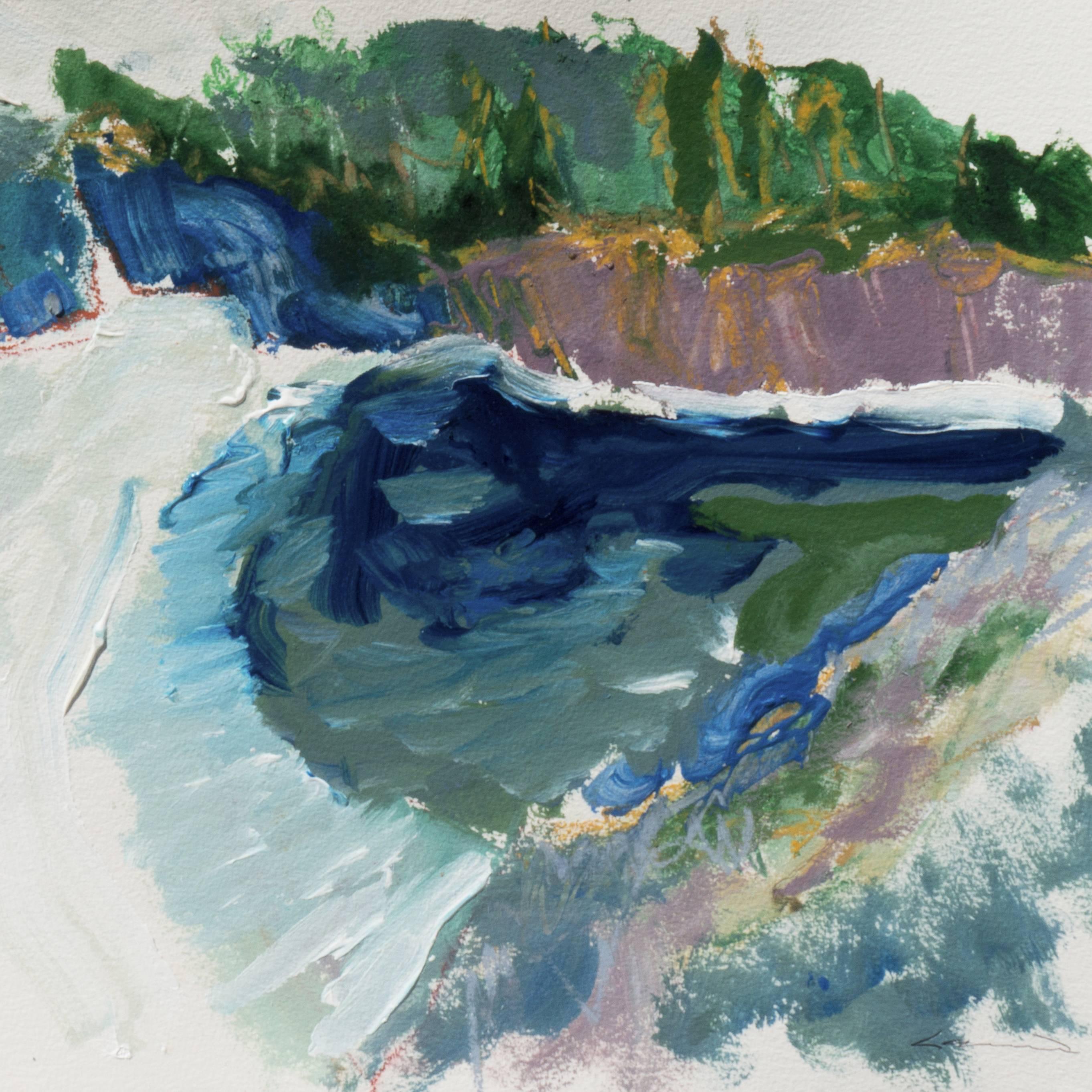 'Hidden Cove, Big Sur', Carmel, California Paisaje marino postimpresionista, Stanford - Painting de Robert Canete