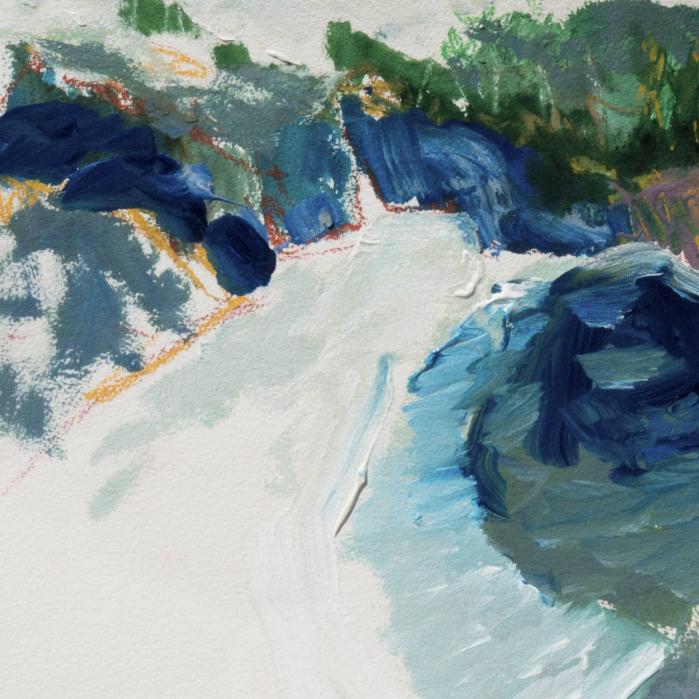 'Hidden Cove, Big Sur', Carmel, California Paisaje marino postimpresionista, Stanford - Landscape Painting Gris de Robert Canete
