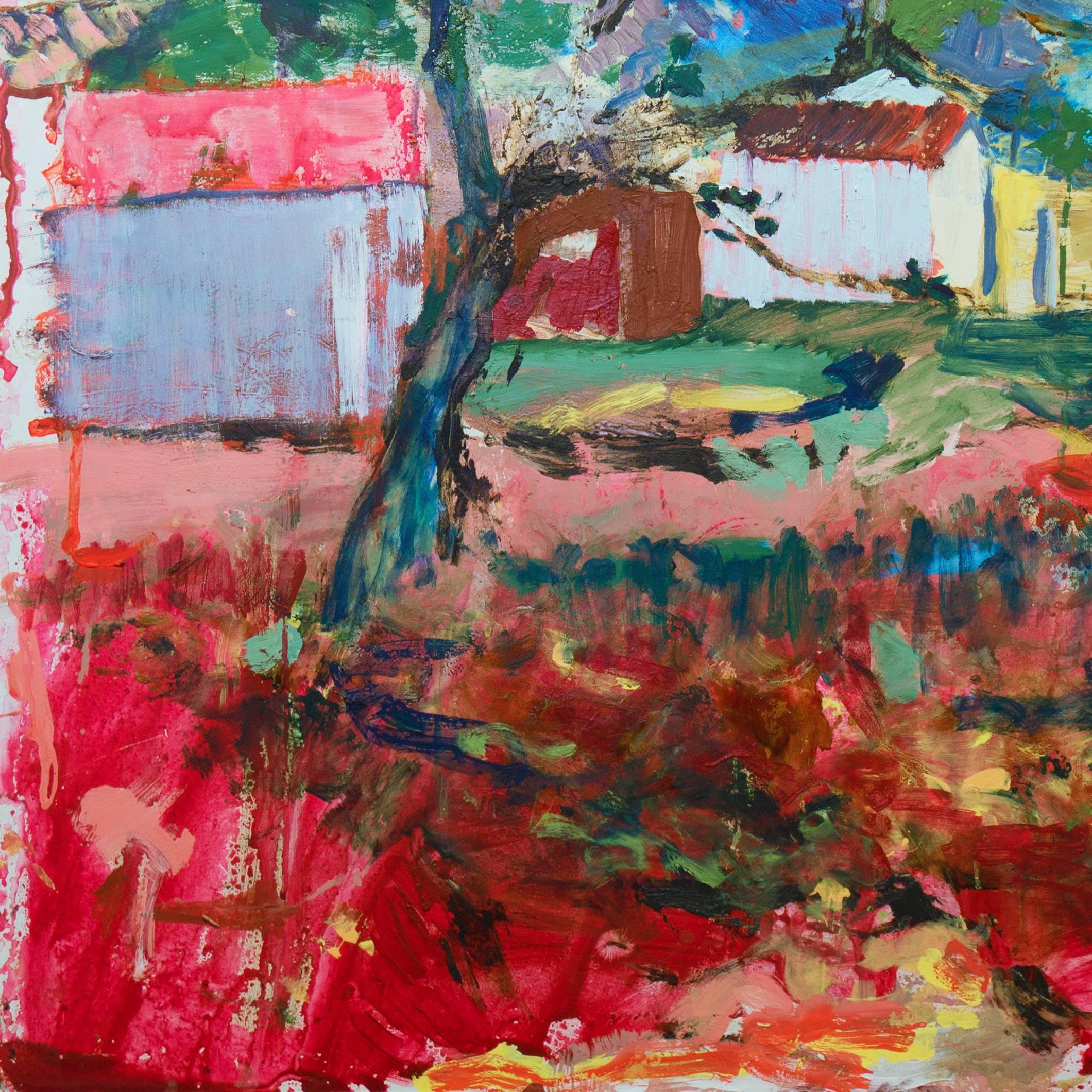 Signed lower right, 'Canete', for Robert Canete (American, born 1956) and painted in 2010; additionally signed and titled verso.

A substantial Post-Impressionist style oil landscape showing a view of old wooden farm-buildings at the edge of a lake