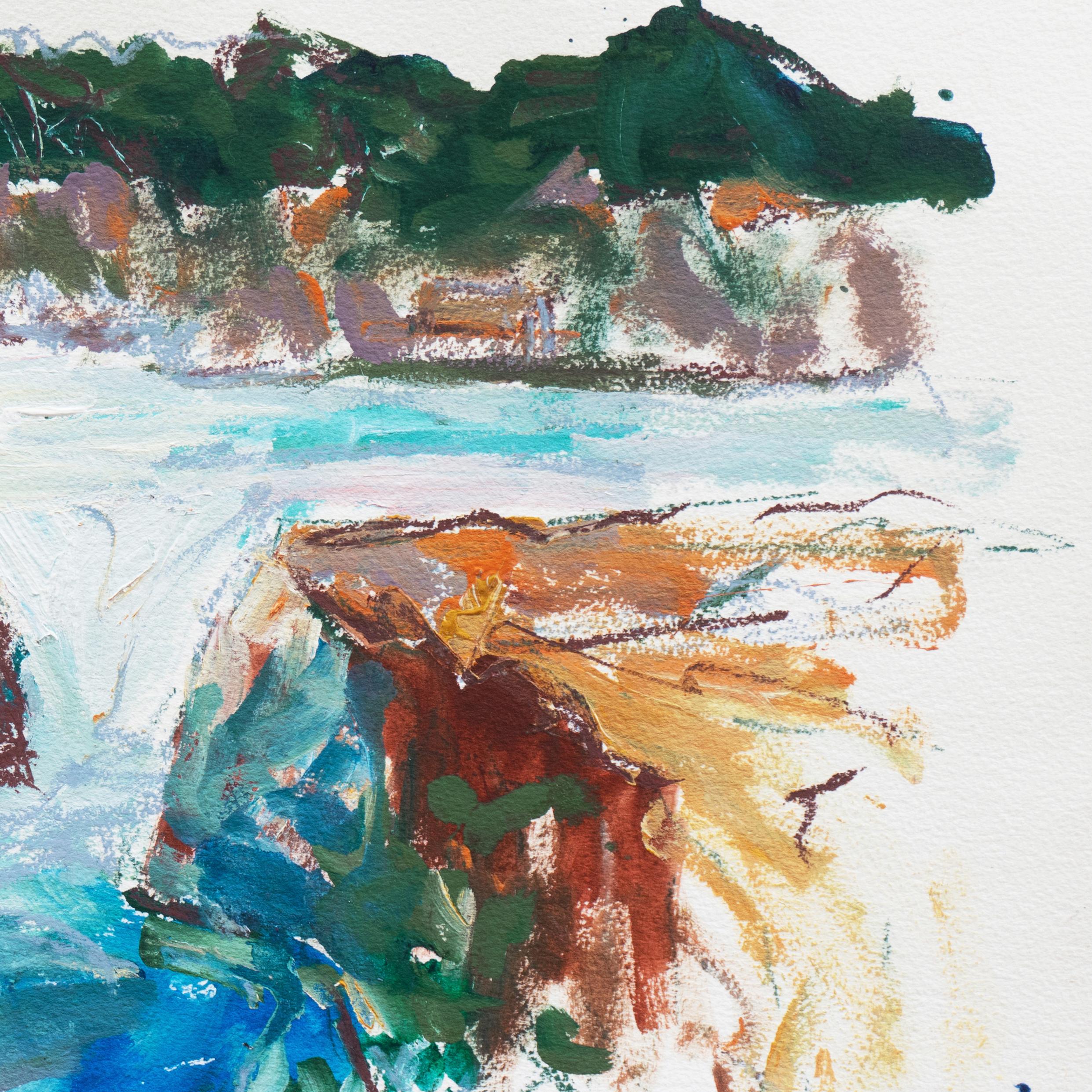 'Natural Bridges, Carmel', California Expressionist, Pacific, Carmel, Big Sur - Gray Landscape Painting by Robert Canete