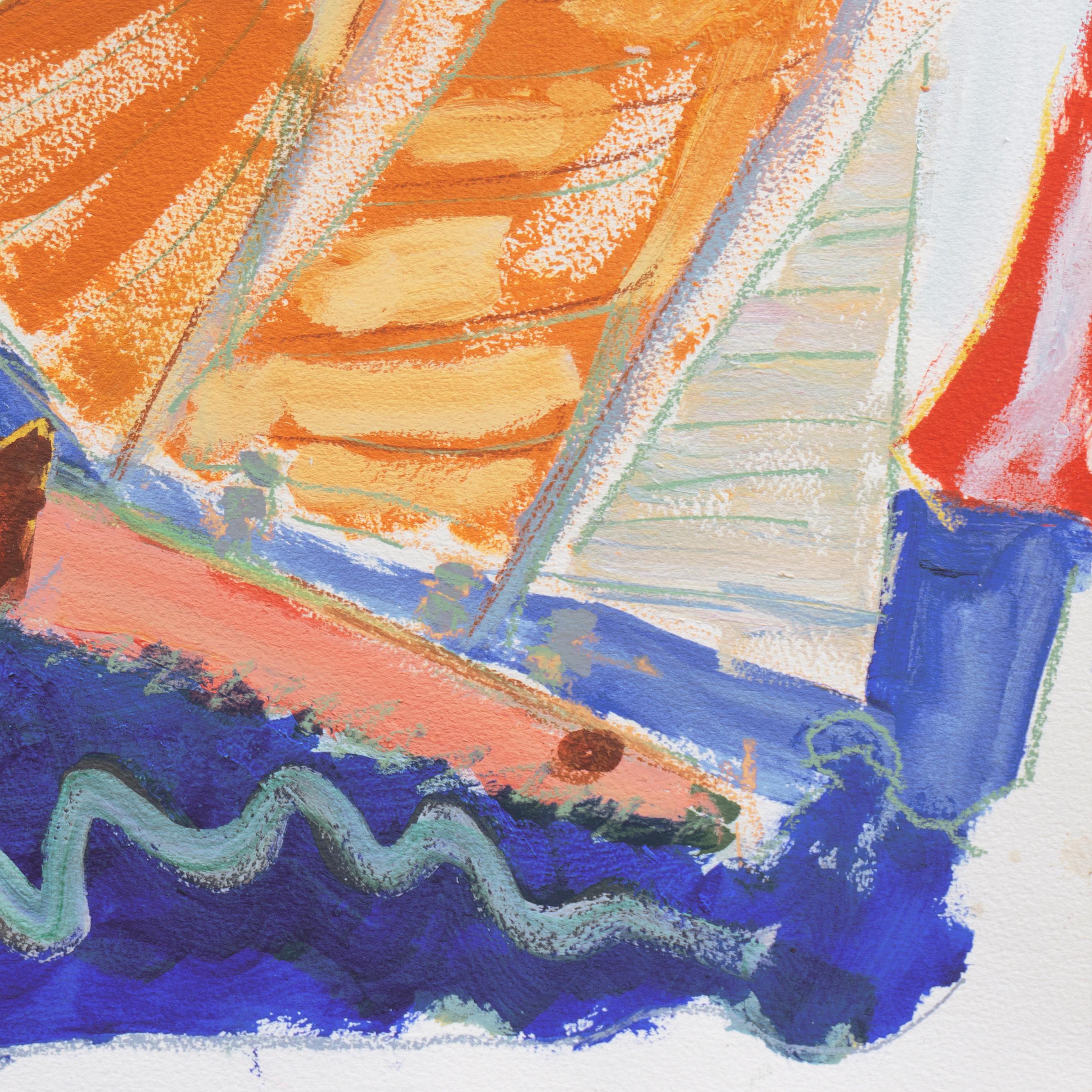 „Off Monterey“, kalifornisches expressionistisches Ölgemälde, Stanford, Carmel, Pazifische Segeln (Beige), Landscape Painting, von Robert Canete