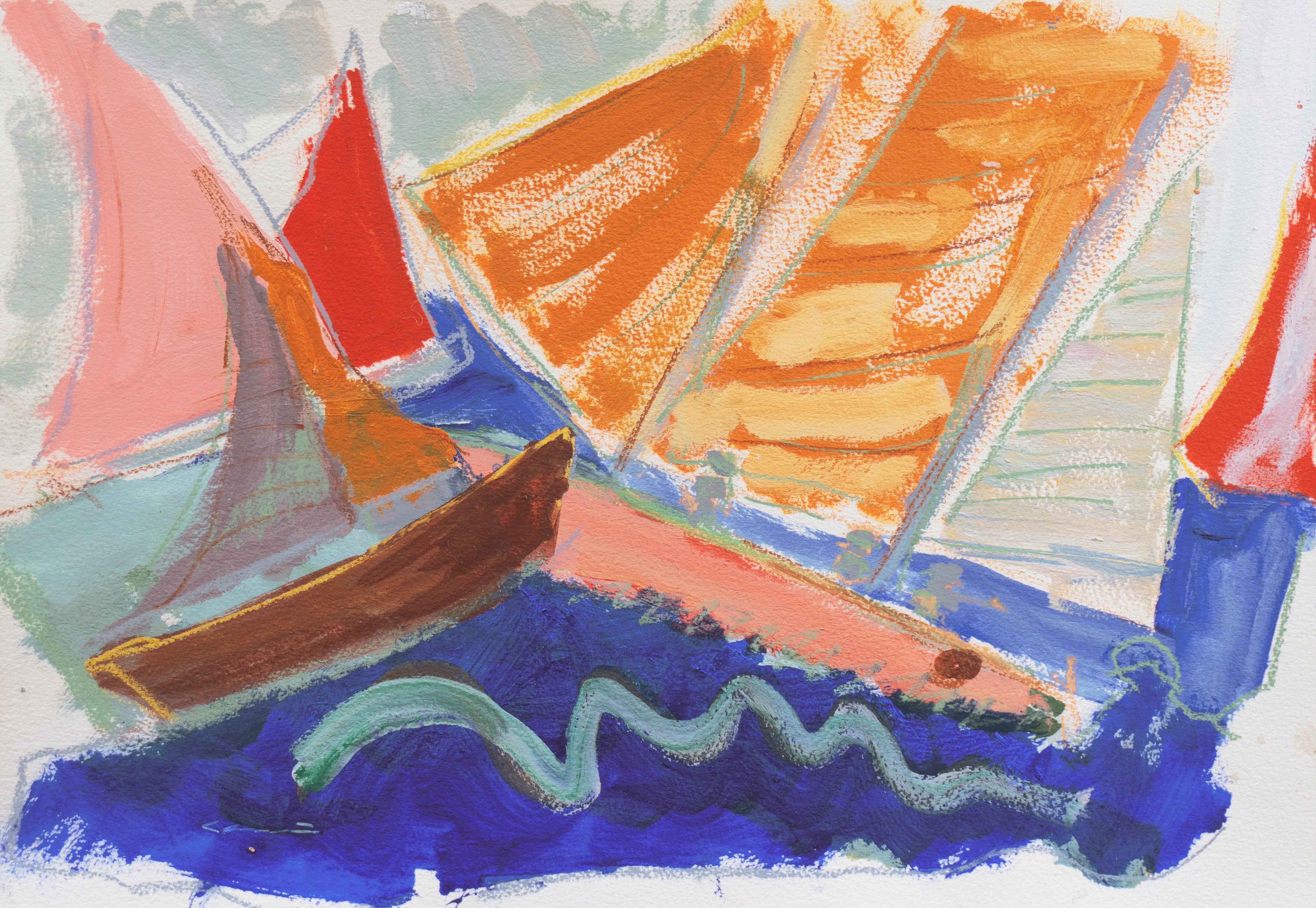 'Off Monterey', California Expressionist Oil, Stanford, Carmel, Pacific Sailing