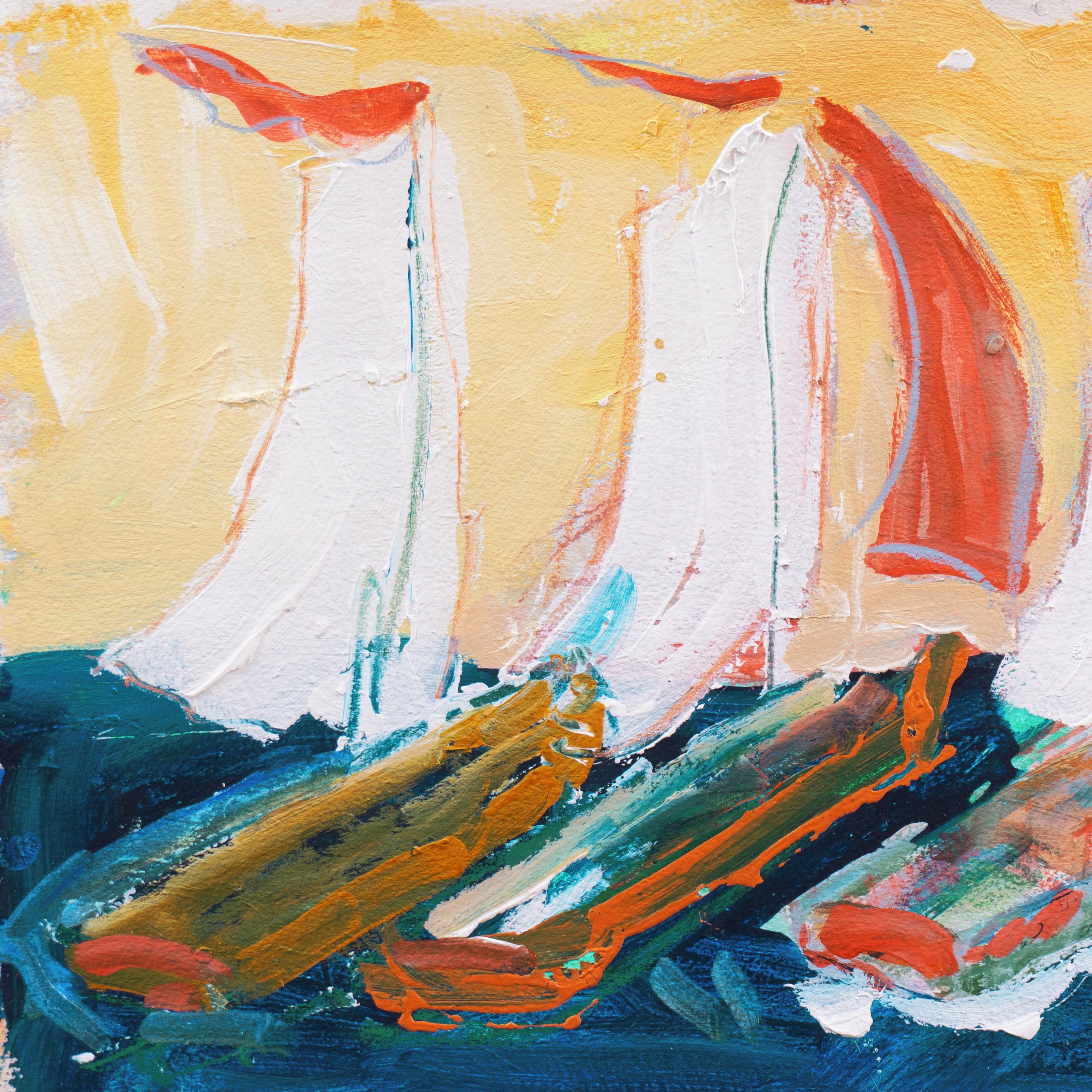 'Monterey Regatta', California Expressionist, Stanford, Carmel - Beige Landscape Painting by Robert Canete