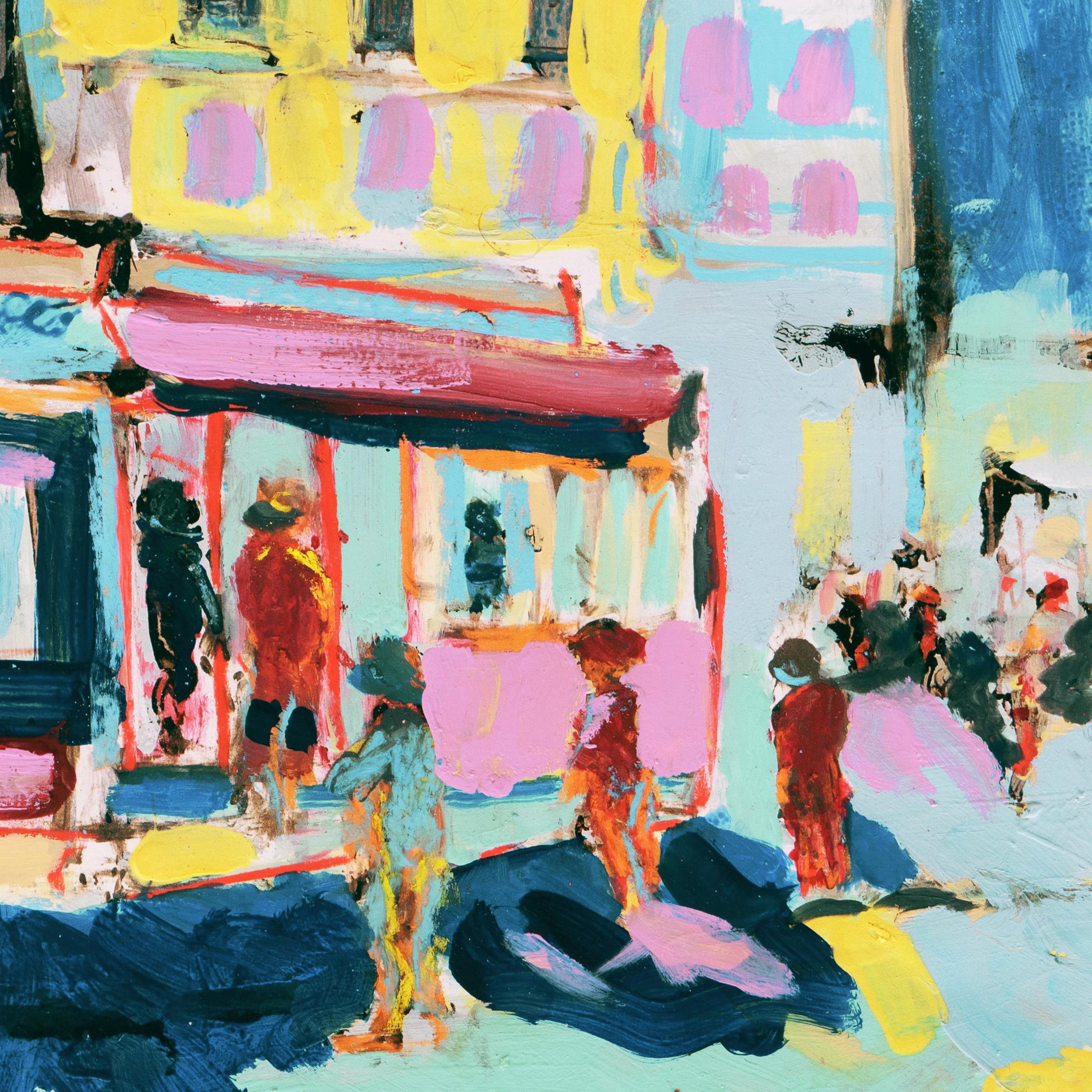 „San Francisco Trolley Car“ Bay Area, California Expressionist, Stanford, Carmel (Grau), Landscape Painting, von Robert Canete