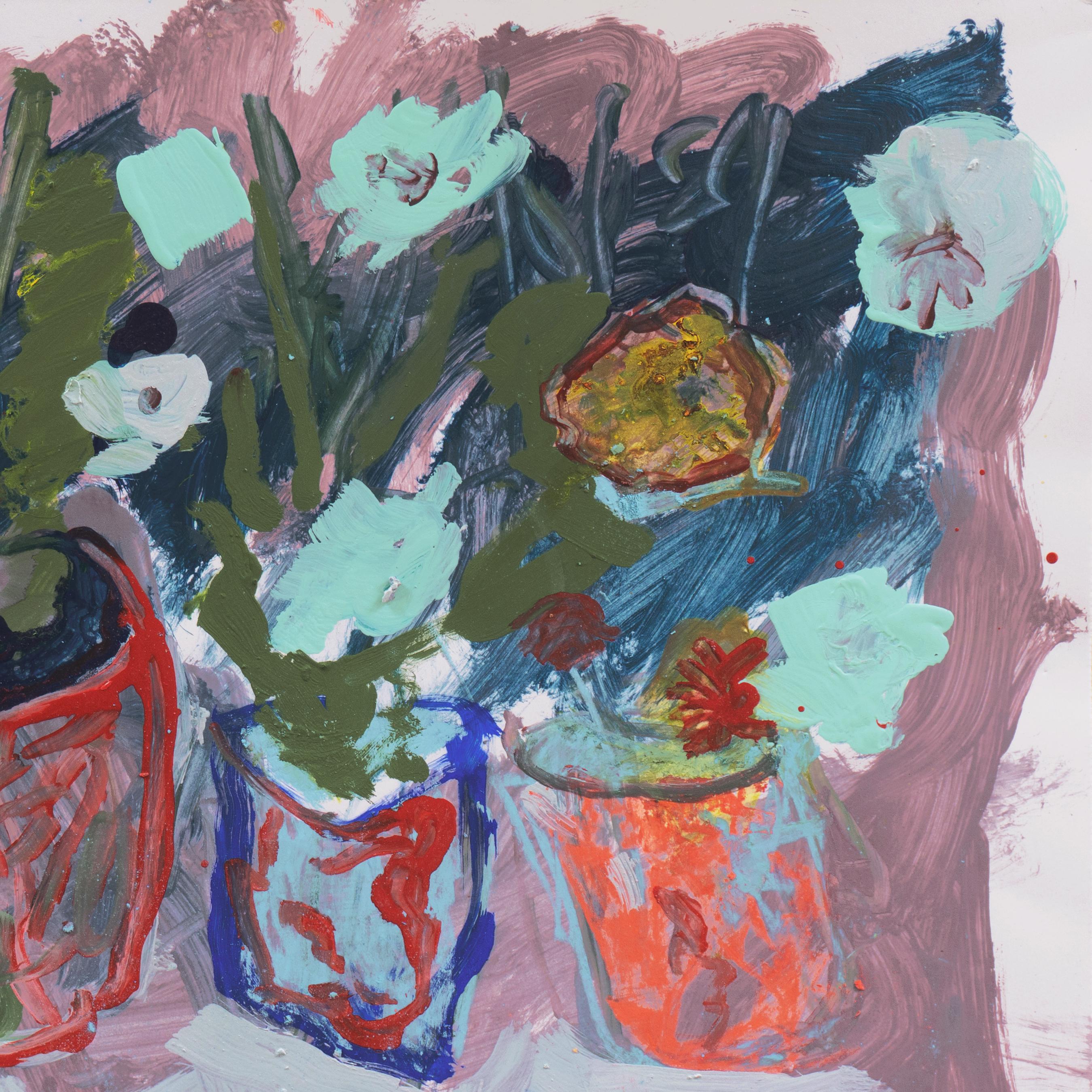 'Three Flower Pots', California Expressionist Oil, Stanford, Carmel - Gray Landscape Painting by Robert Canete