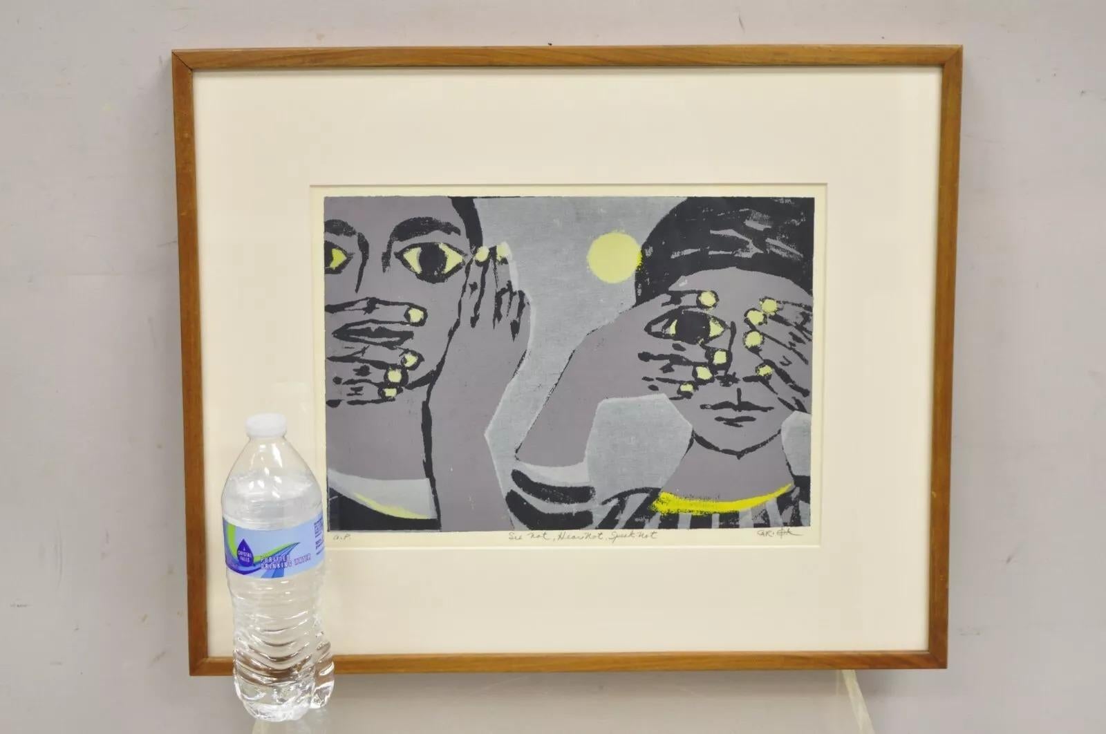 Robert Cariola „See not, Hear not, Speak not“ Serigraphiedruck Mid-Century-Kunst im Angebot 3