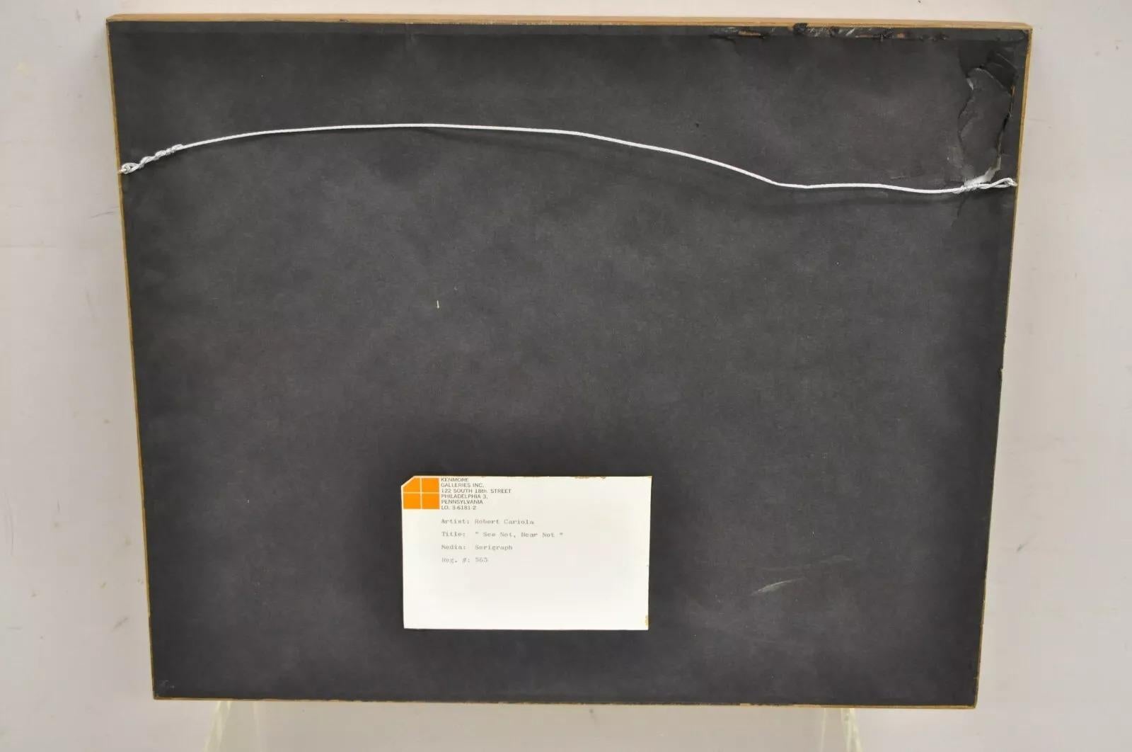 Robert Cariola „See not, Hear not, Speak not“ Serigraphiedruck Mid-Century-Kunst im Angebot 4