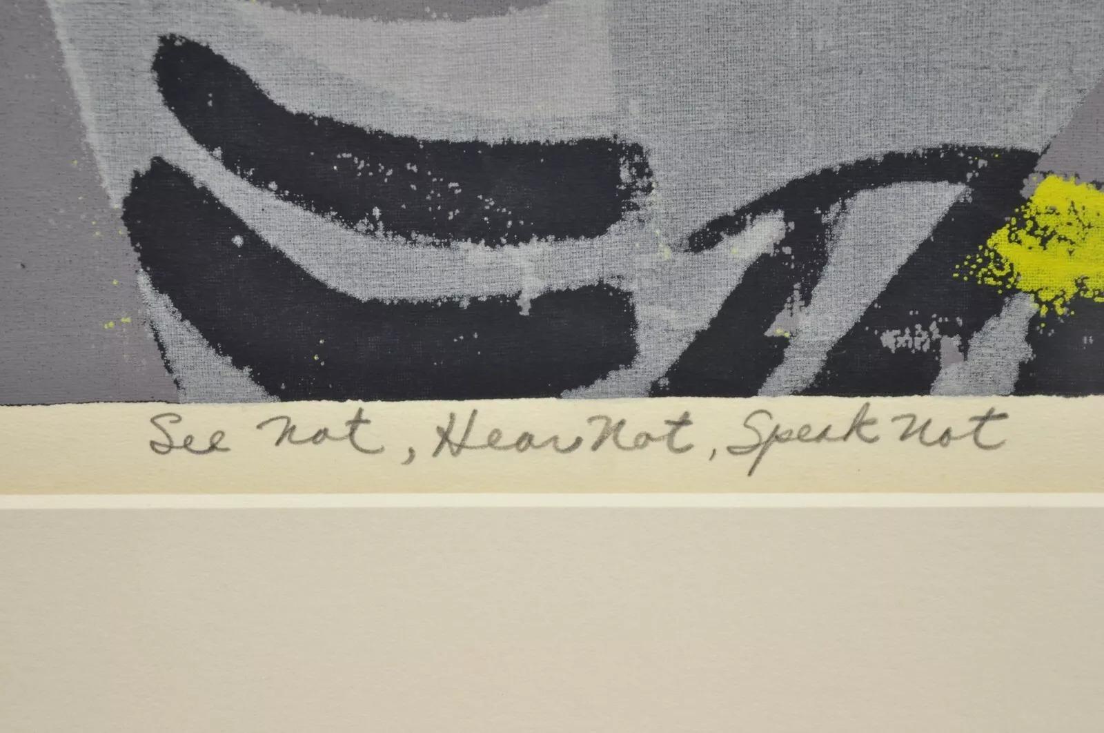 Robert Cariola „See not, Hear not, Speak not“ Serigraphiedruck Mid-Century-Kunst im Zustand „Gut“ im Angebot in Philadelphia, PA