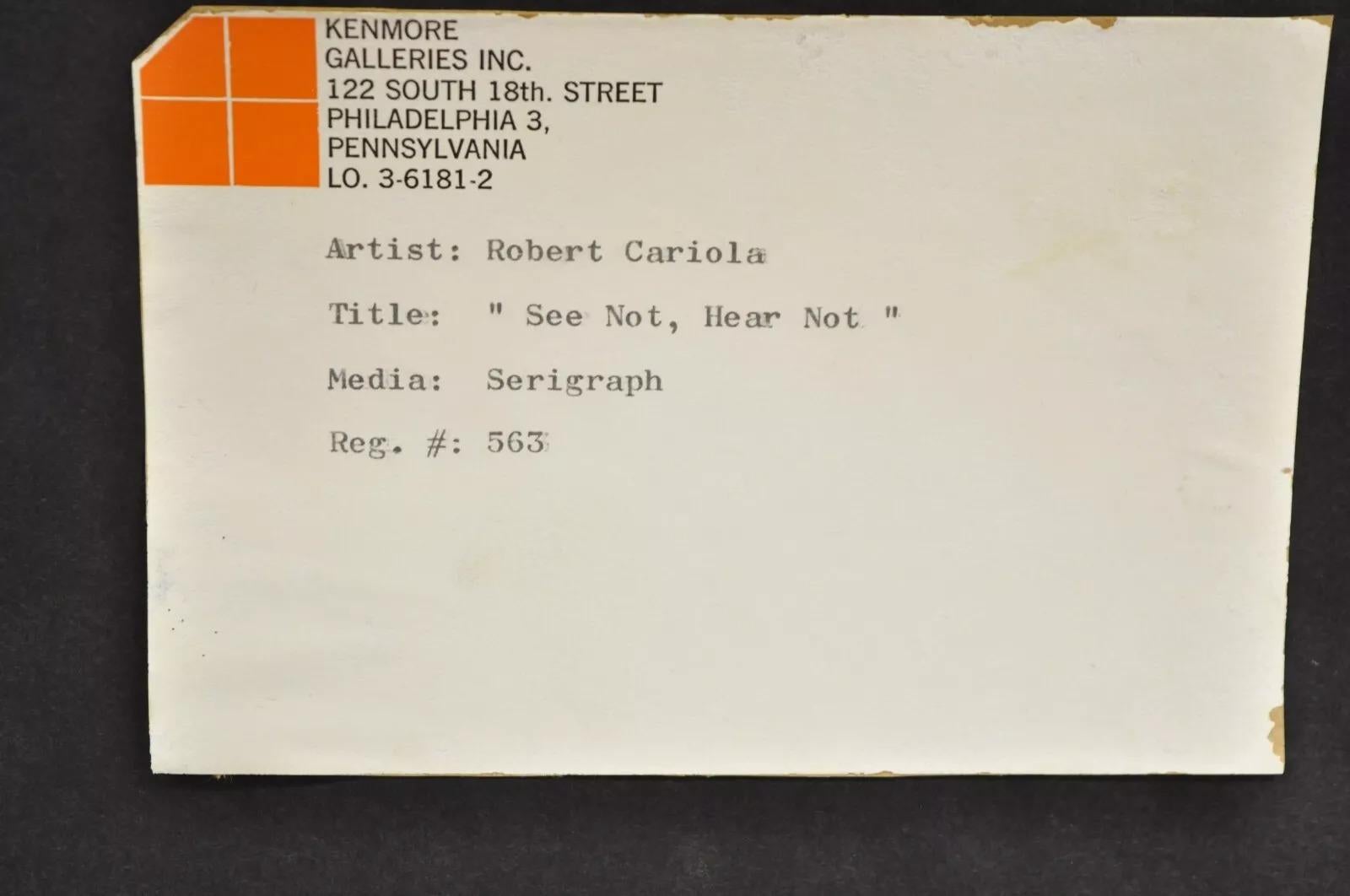Robert Cariola „See not, Hear not, Speak not“ Serigraphiedruck Mid-Century-Kunst im Angebot 2