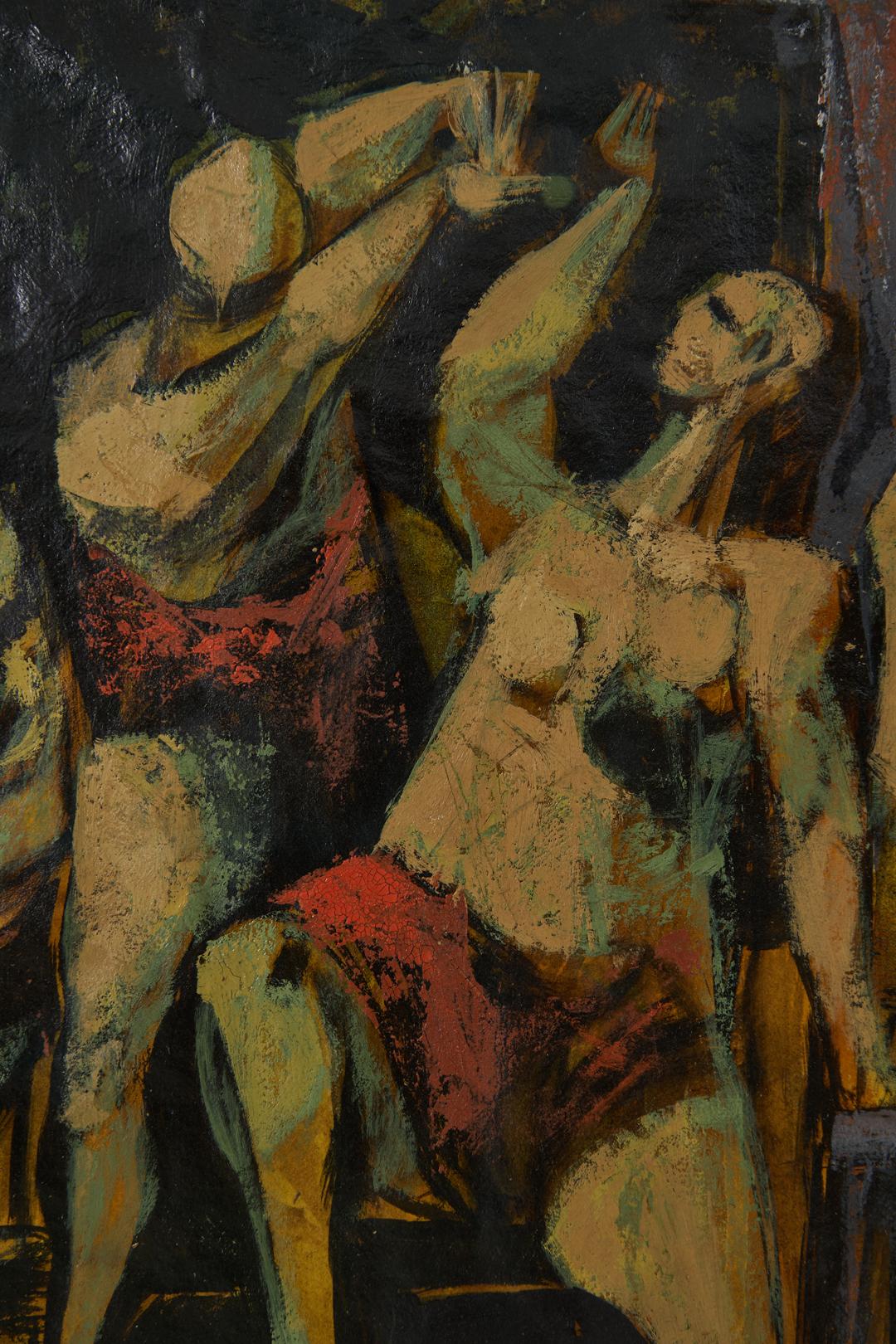 Deposition, 20th Century Figural Expressionist, On the Cross - Brown Figurative Painting by Robert Carroll