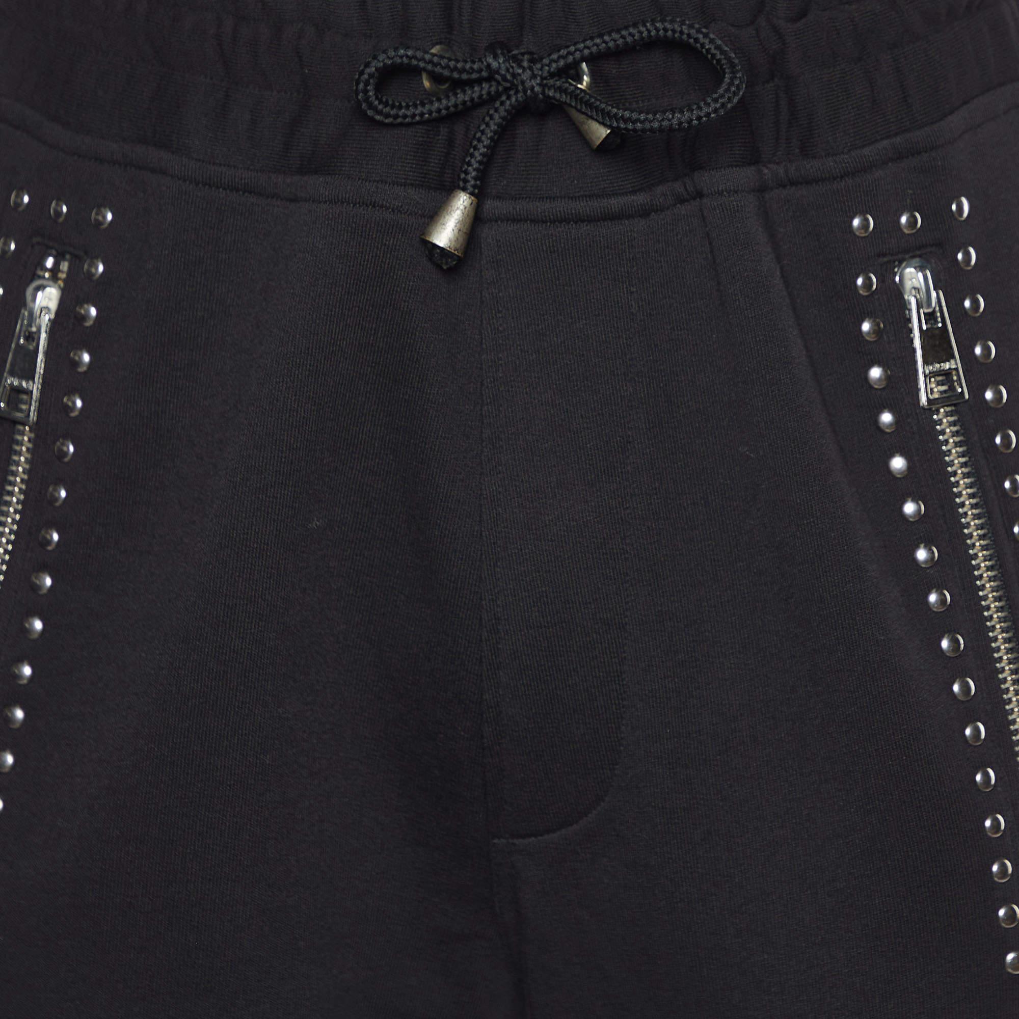 Nero Robert Cavalli Pantaloni da corsa in maglia di cotone nero impreziositi L.L.A. in vendita