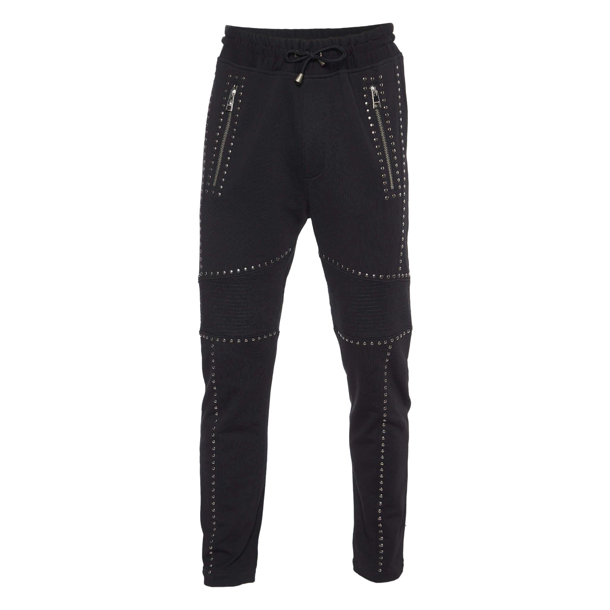 Robert Cavalli Pantaloni da corsa in maglia di cotone nero impreziositi L.L.A. in vendita