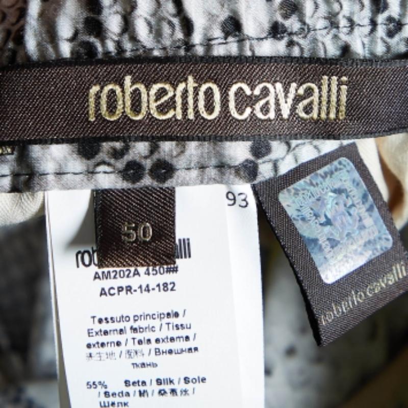 Grigio Robert Cavalli - Pantaloni larghi in misto seta con stampa a serpente XL in vendita