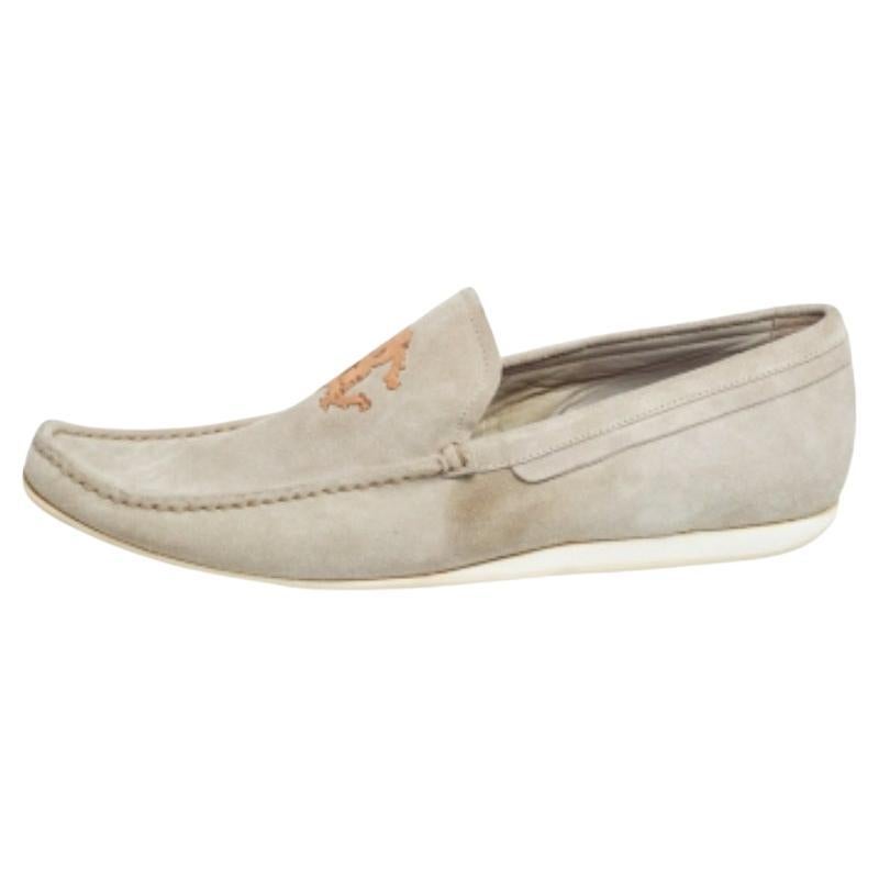 Robert Cavalli Grey Suede Logo Loafers Talla 41
