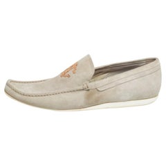 Robert Cavalli Grey Suede Logo Loafers Talla 41