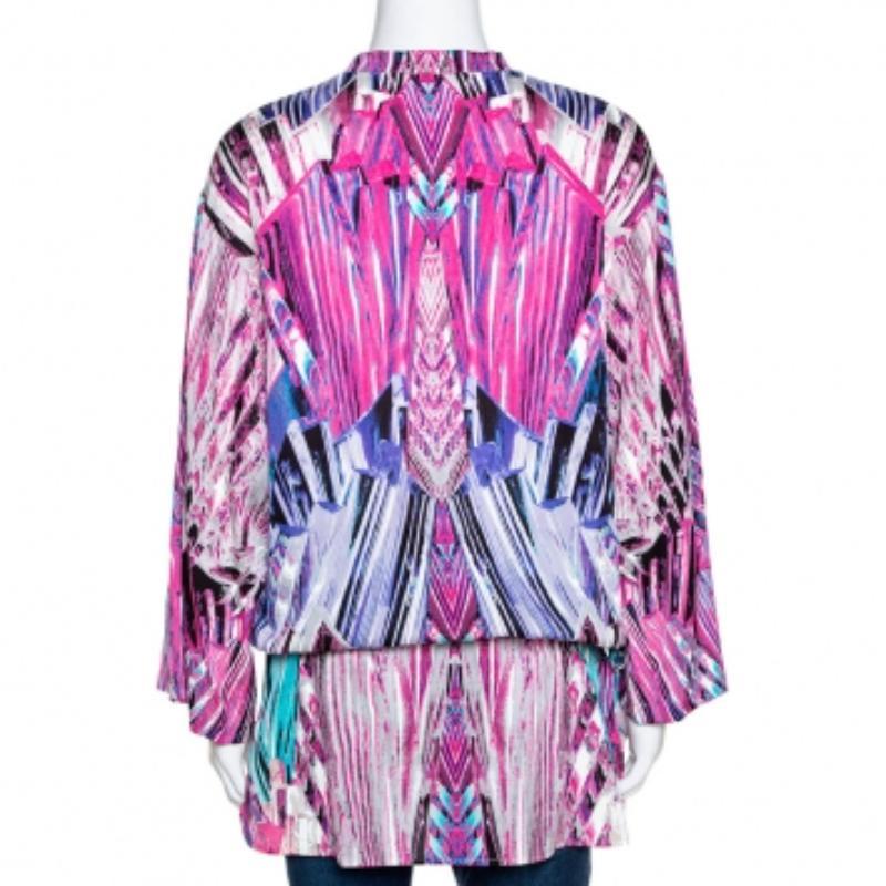 Rose Robert Cavalli - Tunique en soie extensible imprimée rose M en vente