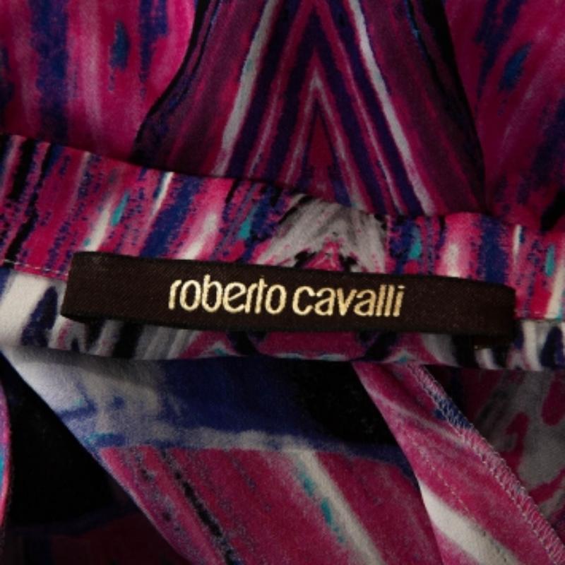 Robert Cavalli - Tunique en soie extensible imprimée rose M en vente 1