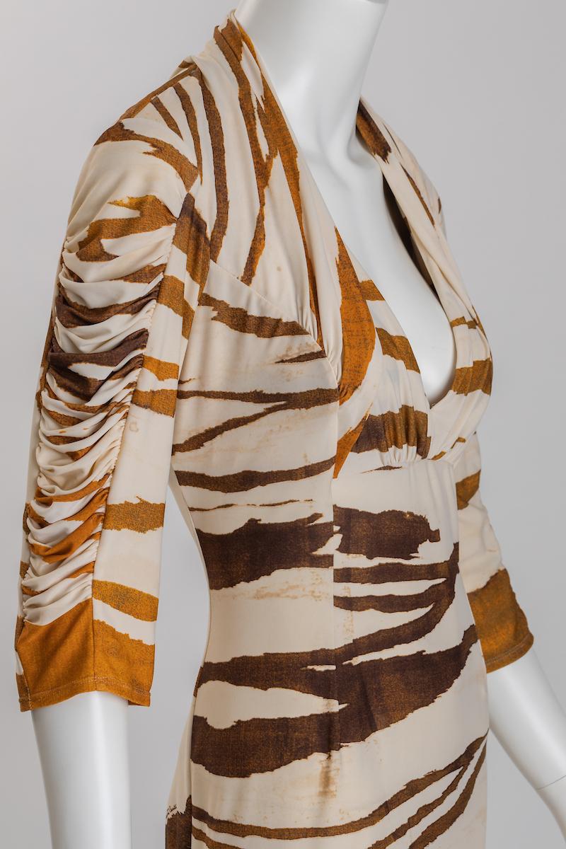 Roberto Cavalli Tiger Print Jersey Cocktail /  Dinner Dress  Size 46 EU In Good Condition For Sale In New York, NY