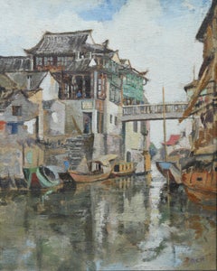 Soochow/Suzchou China - Scottish 20's Impressionist art oil painting canal China