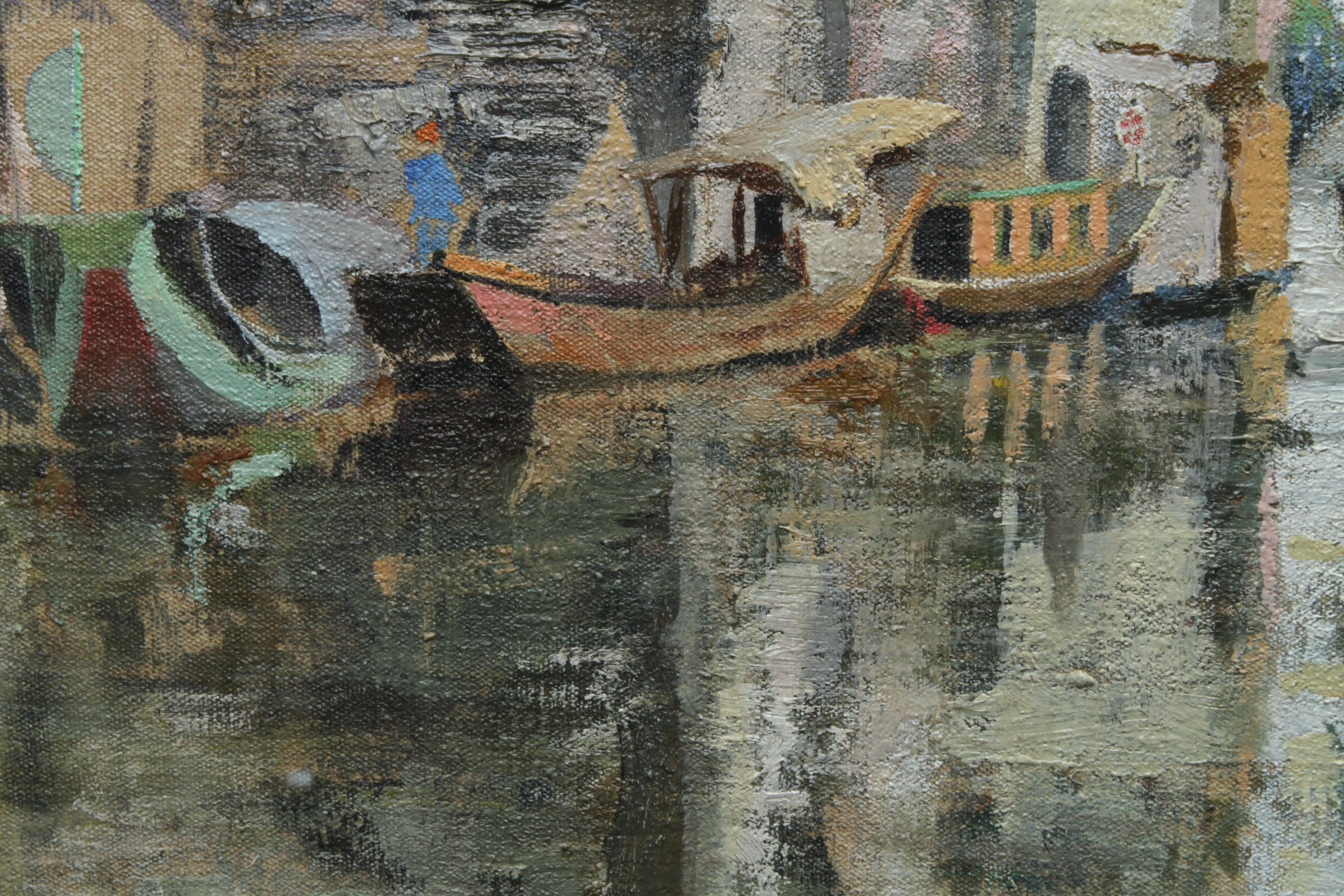 Soochow/Suzchou Chine - Peinture à l'huile impressionniste écossaise des années 20 - Chine du canal en vente 3