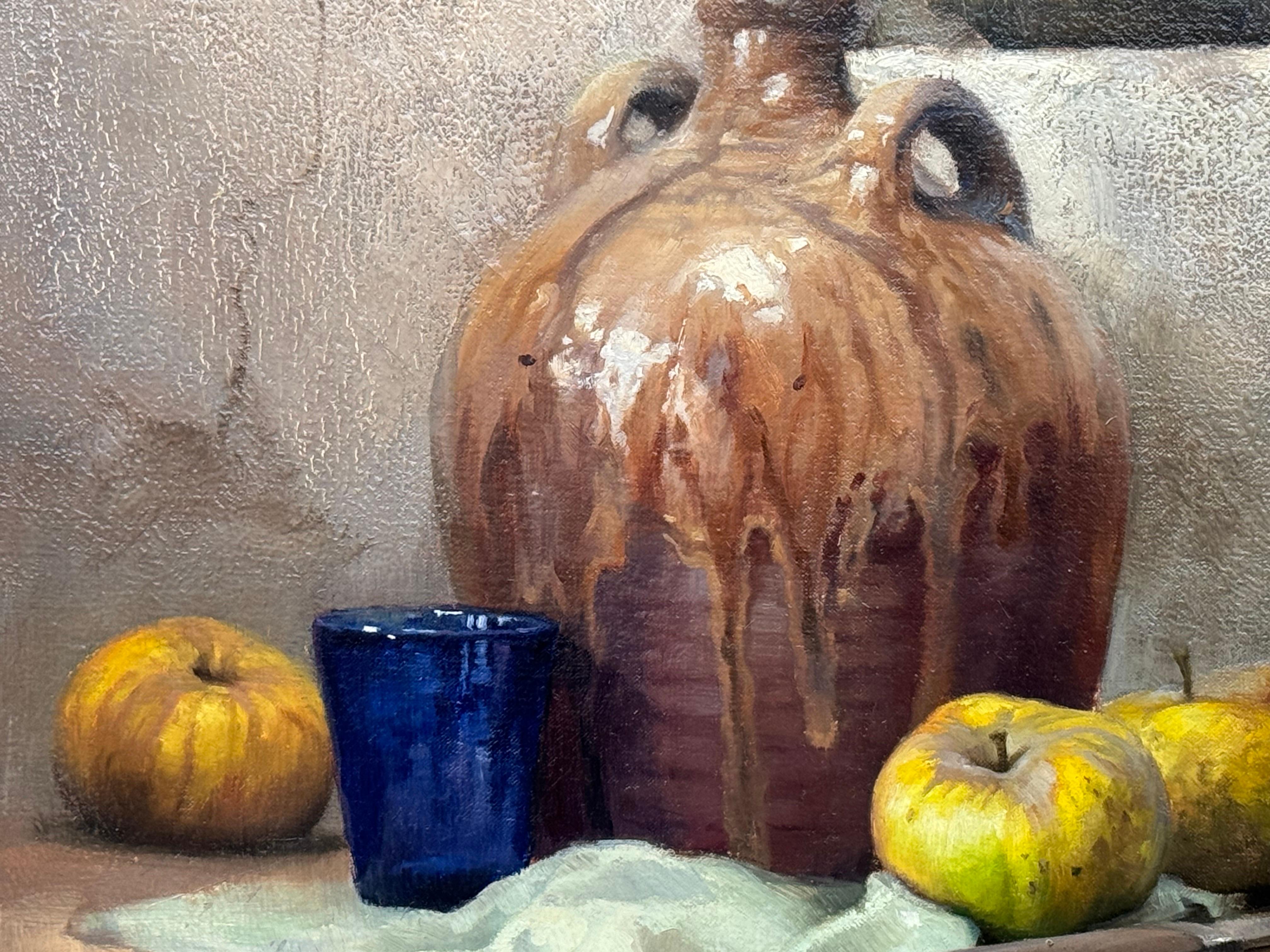 Bodegón con Fruta y Pan Interior Rústico de Granja Francesa por Artista Francés en venta 8