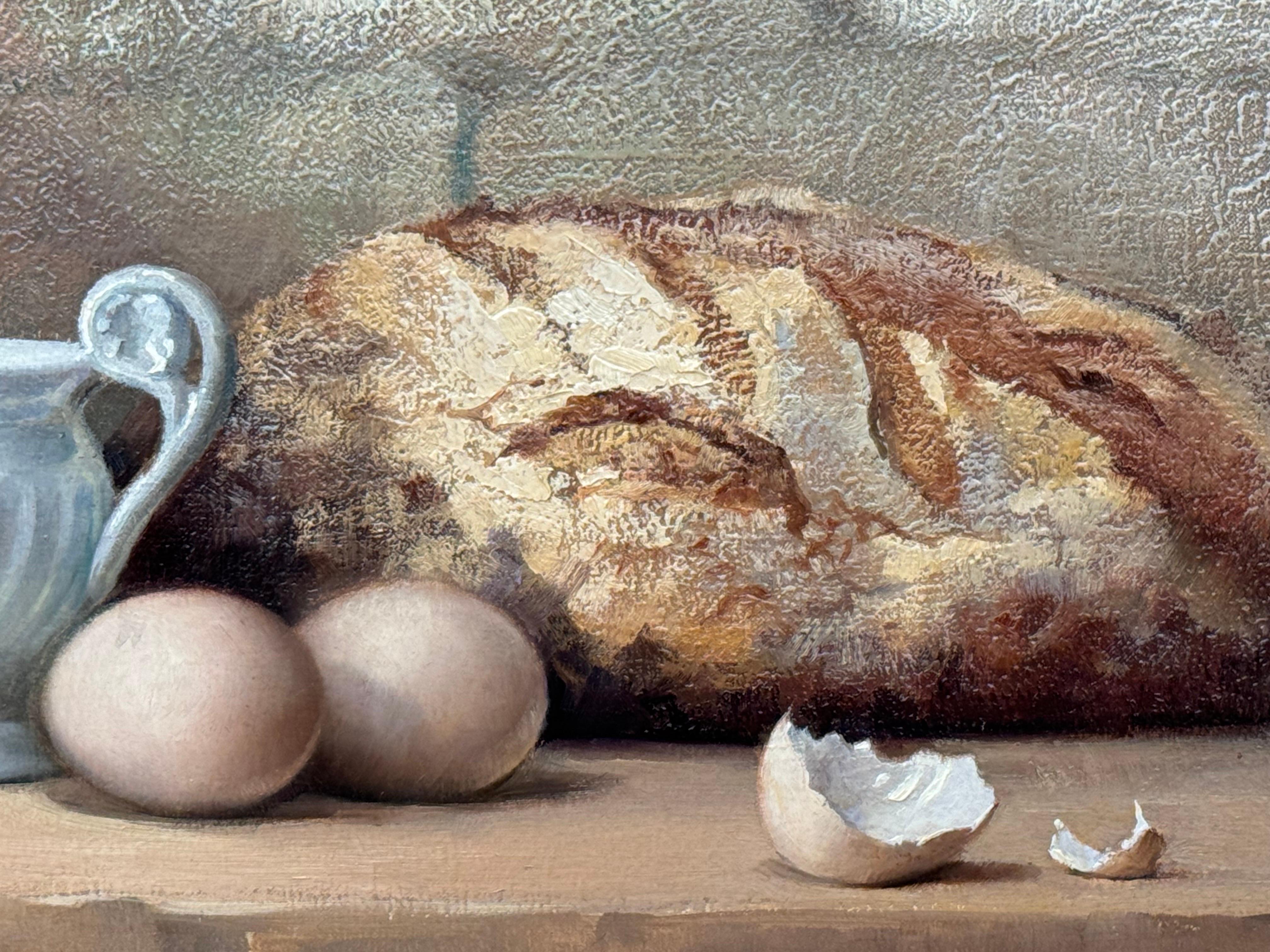 Bodegón con Fruta y Pan Interior Rústico de Granja Francesa por Artista Francés en venta 9