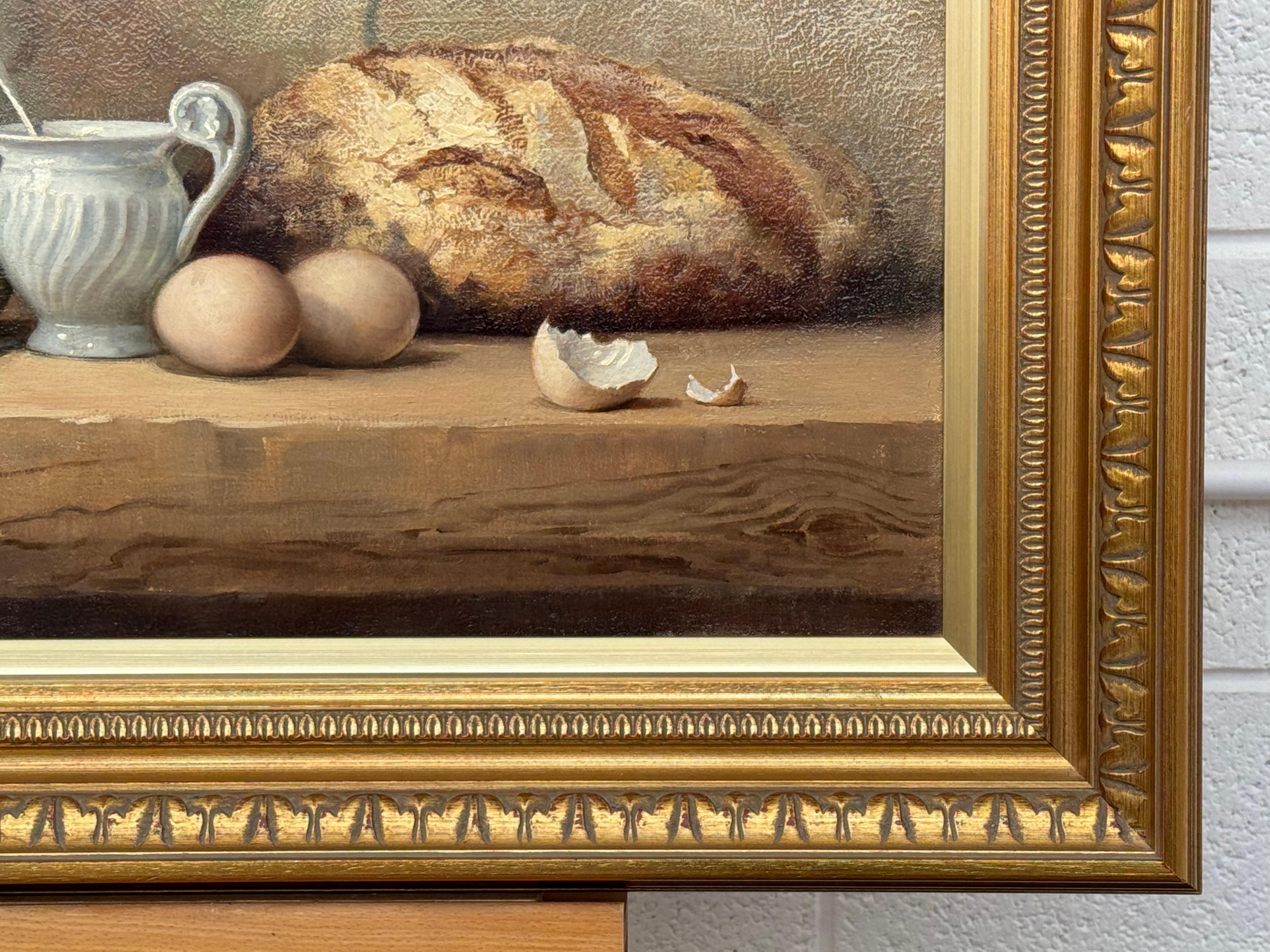 Bodegón con Fruta y Pan Interior Rústico de Granja Francesa por Artista Francés en venta 1