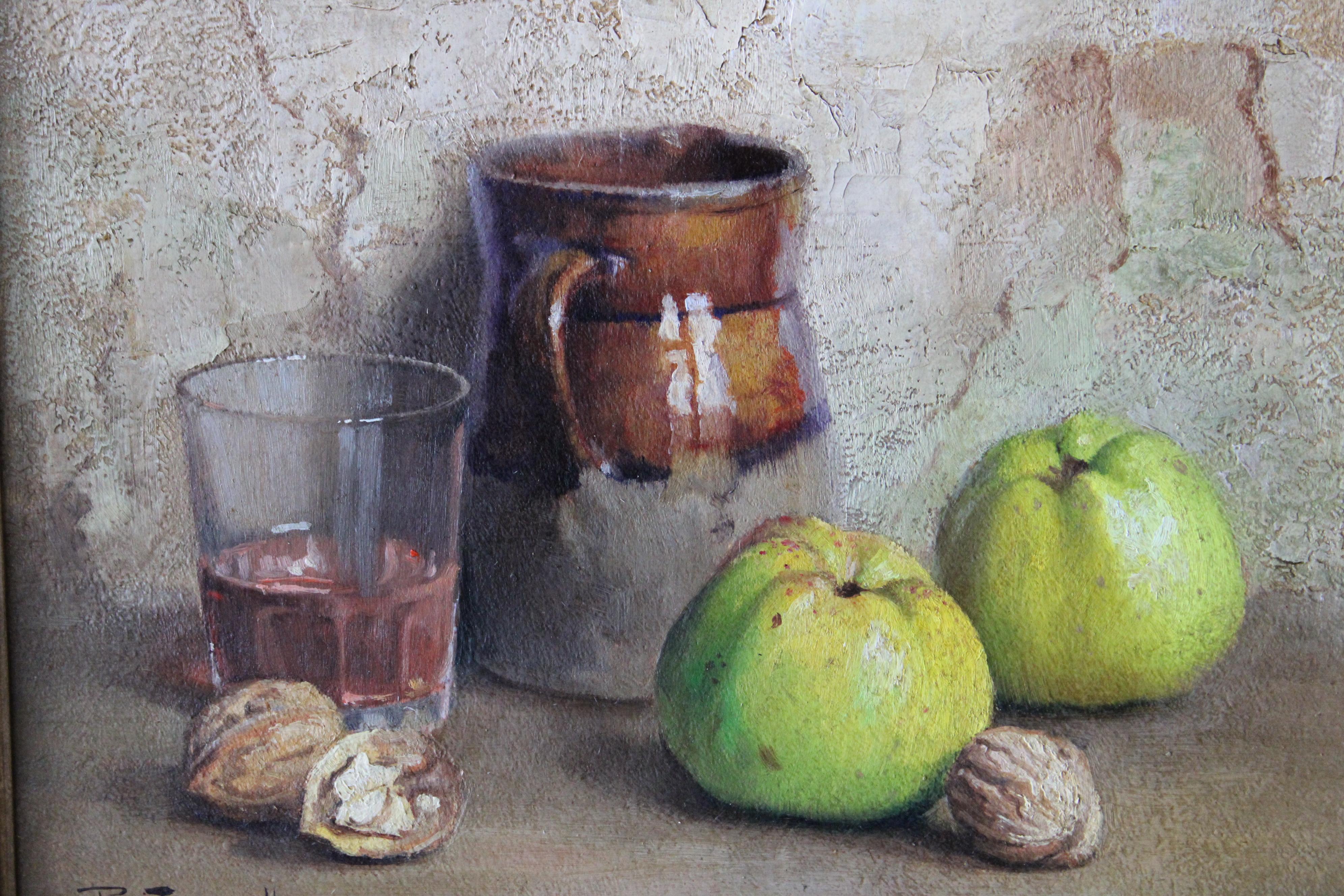 Natura morta d'epoca di mele e noci dell'artista francese Robert Chailloux 9
