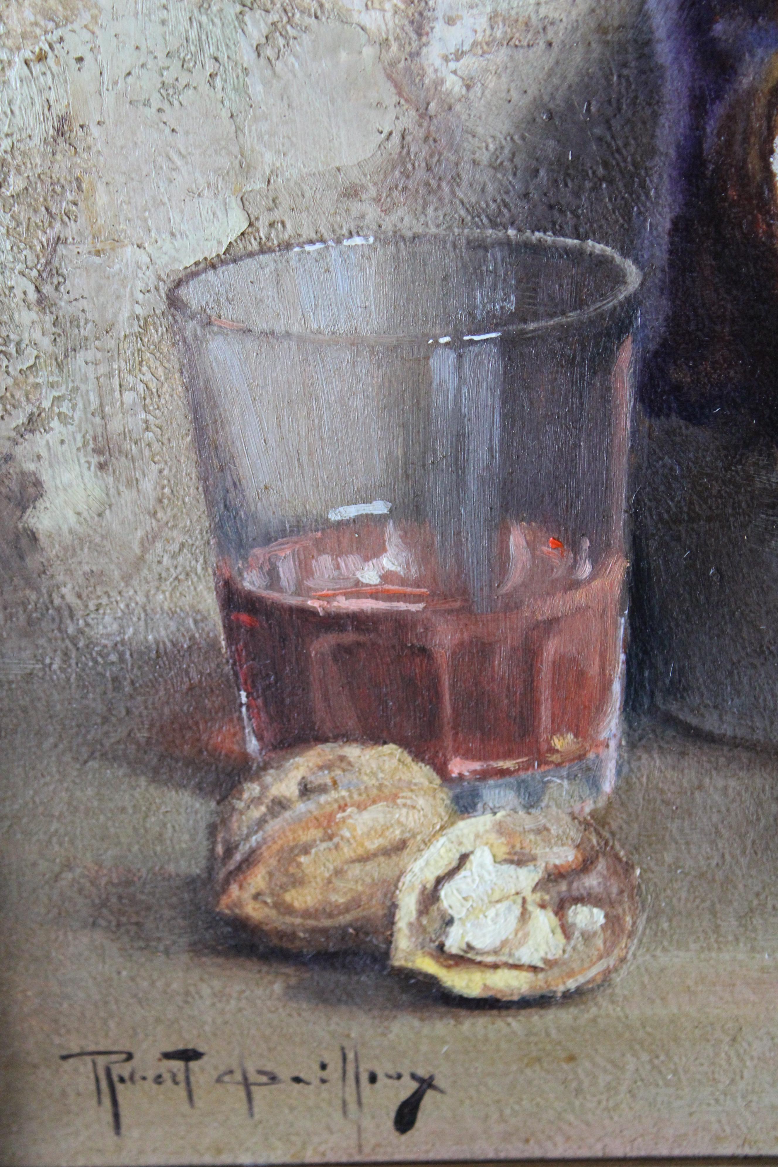 Natura morta d'epoca di mele e noci dell'artista francese Robert Chailloux 1