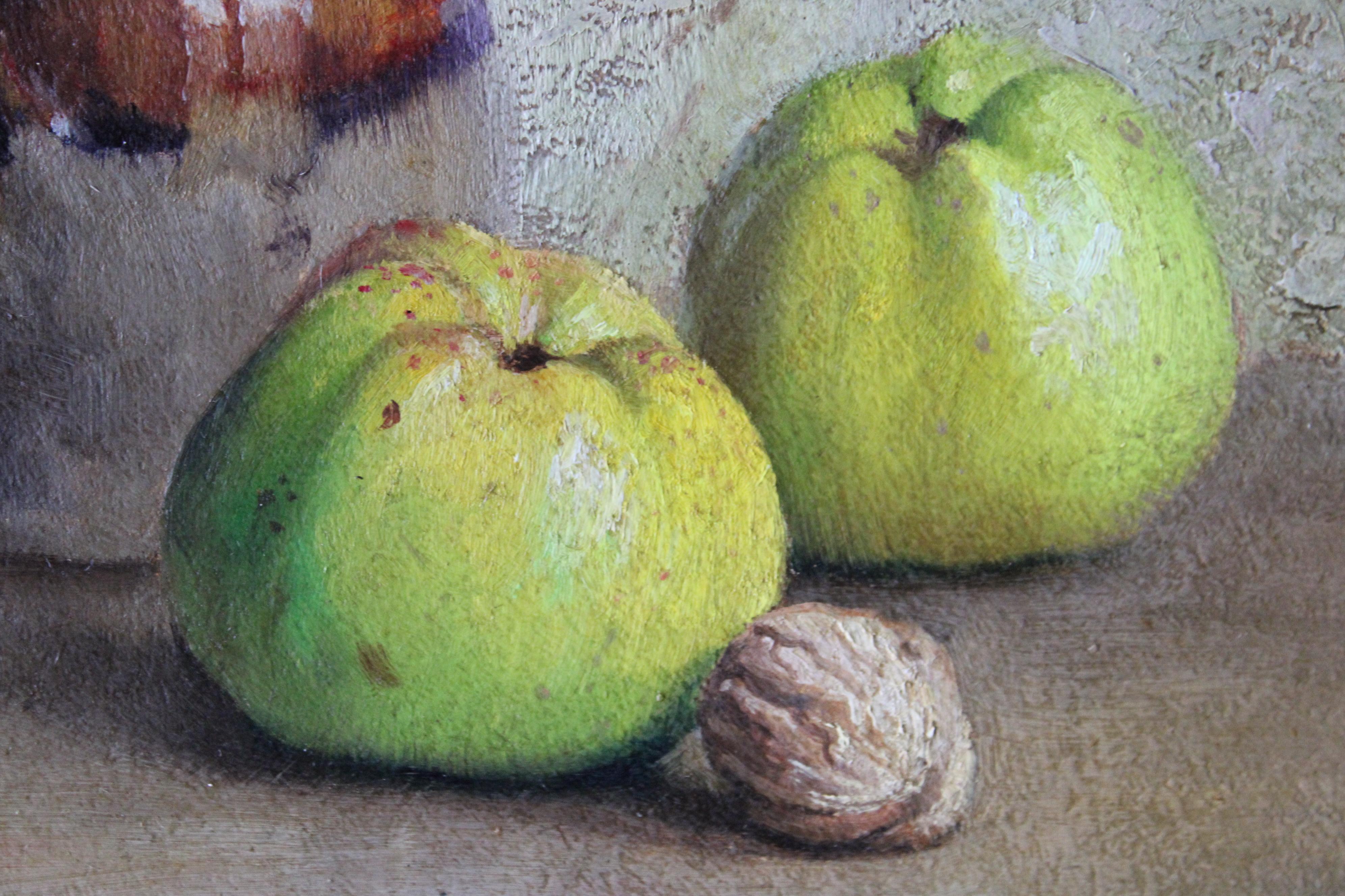 Natura morta d'epoca di mele e noci dell'artista francese Robert Chailloux 2