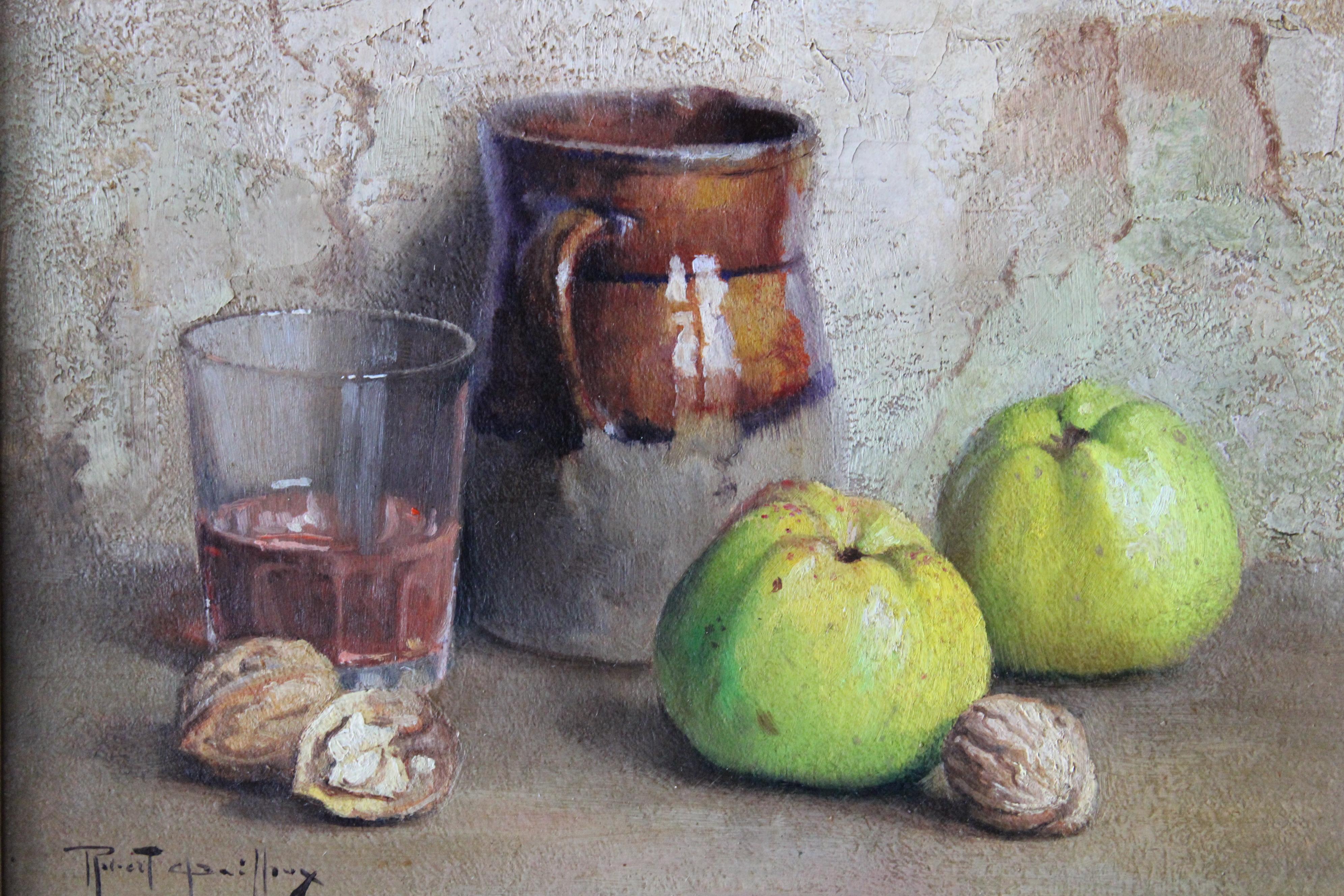 Natura morta d'epoca di mele e noci dell'artista francese Robert Chailloux 4