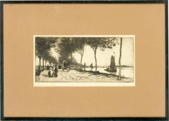 Antique Robert Charles Goff (1837-1922) - Framed Etching, Boats on a Dutch River