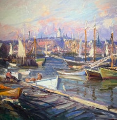 SUNSET Large Impressionist GLOUCESTER Oil on Canvas Massachusetts