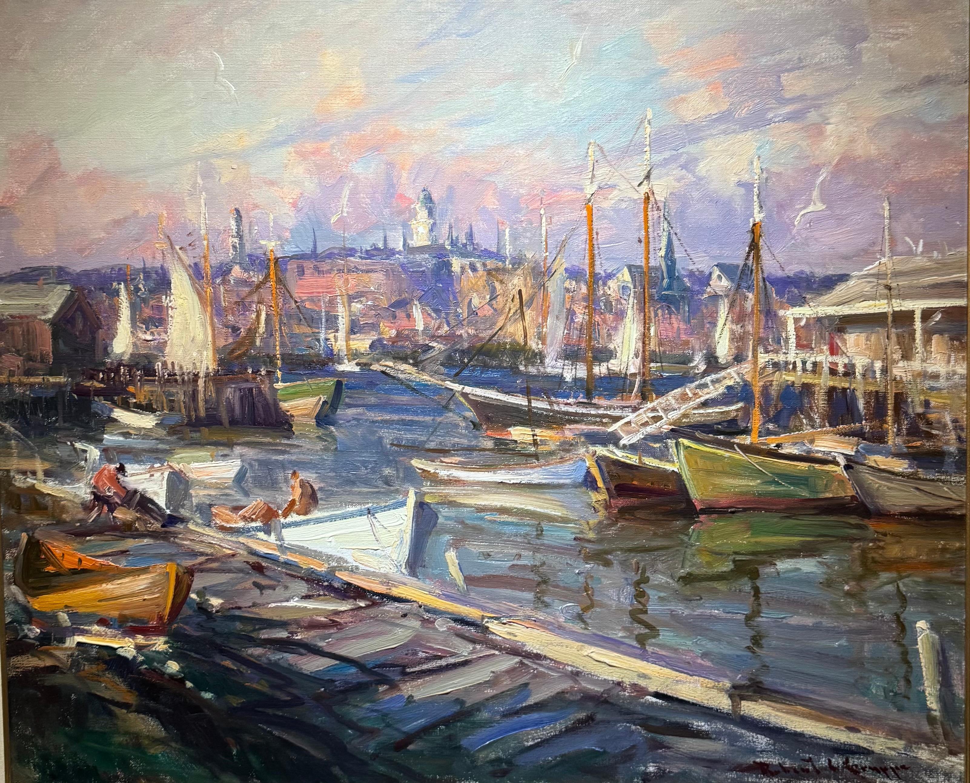 SUNSET Large Impressionist GLOUCESTER Oil on Canvas Massachusetts