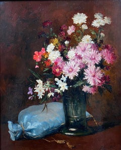 Floral Still Life Country Flowers in a Vase by Flemish Barbizon artist in France
